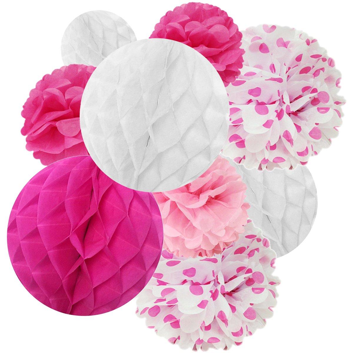 Wrapables® 21-Piece Honeycomb Tissue Ball & Pom Pom Party Decor Set - Pink, Hot Pink, White for Weddings, Birthdays, Baby Showers & Nursery Decorations | Perfect for Ceiling, Wall & Tabletop Displays