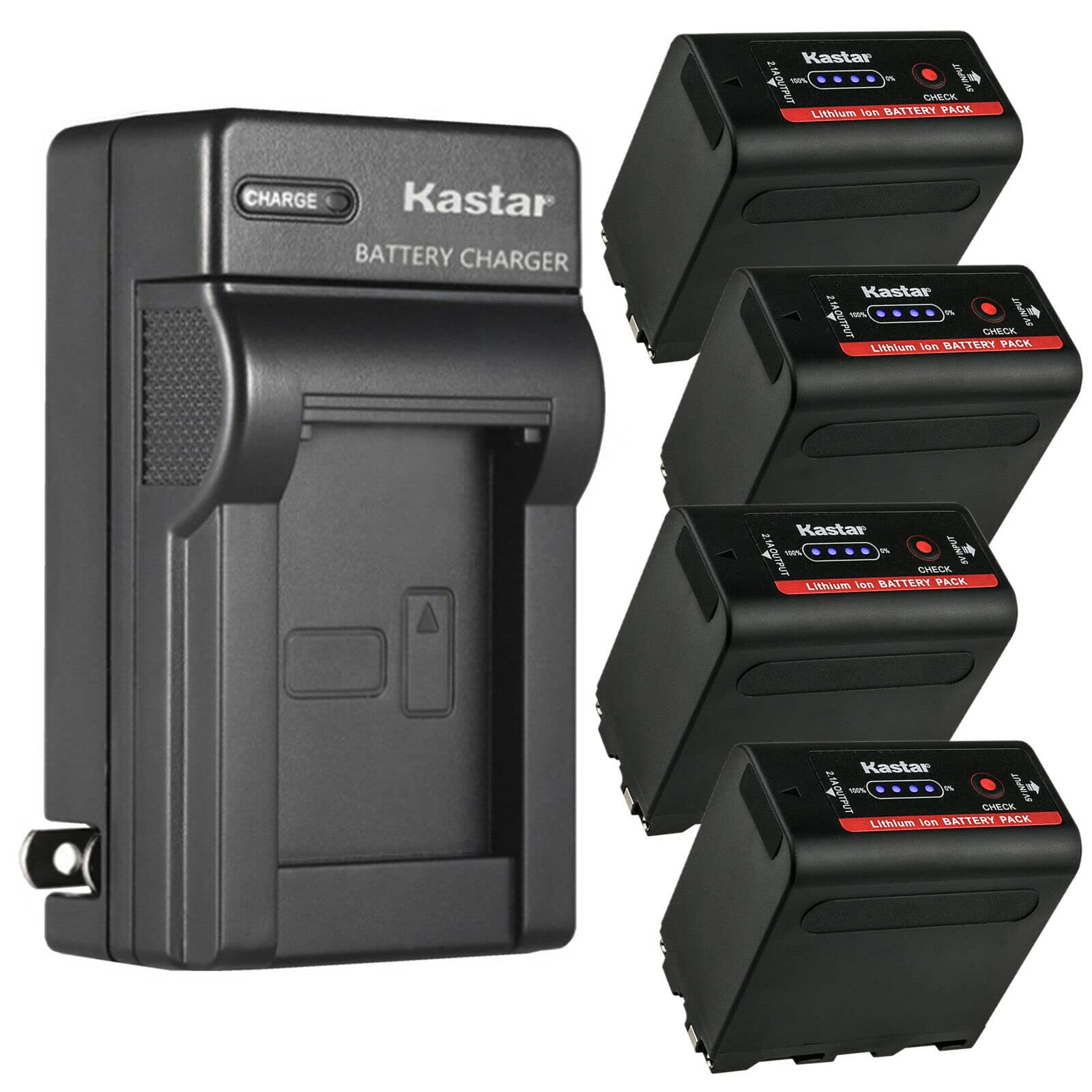 Kastar 4-Pack Replacement Battery and AC Wall Charger for Sony NP-F550 NP-F570 NP-F770 NP-F960 NP-F970 Cameras - Compatible with BC-VM10 BC-VM50 BC-V615 Chargers & GVM LED480 LED520 LED672 LED896 Video Lights - Perfect for Photography, Videography, and Studio Lighting