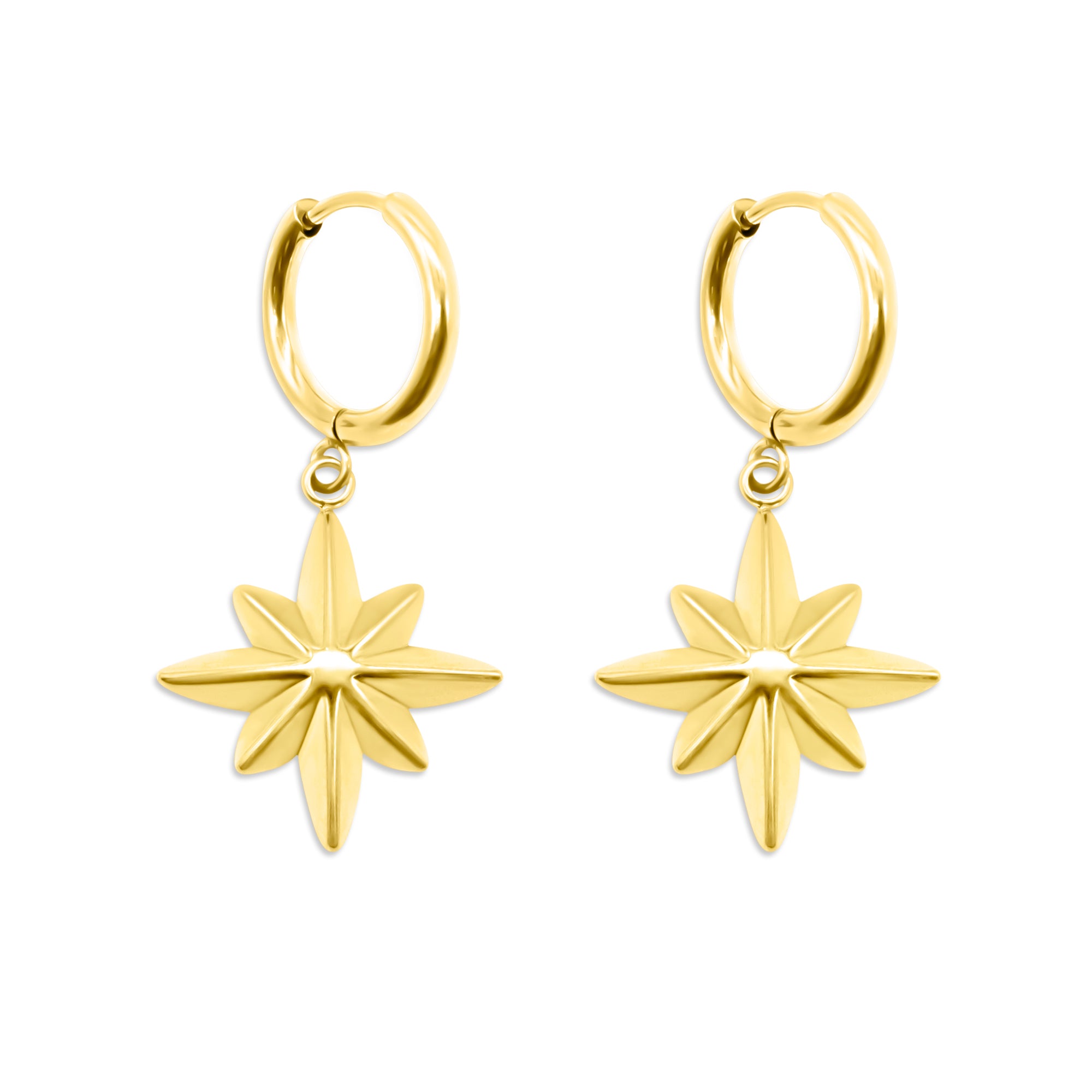 Celeste Gold North Star Hoop Earrings for Women - 14K Gold Plated Dainty Star Stud Earrings - Perfect for Everyday Wear, Parties & Gifts