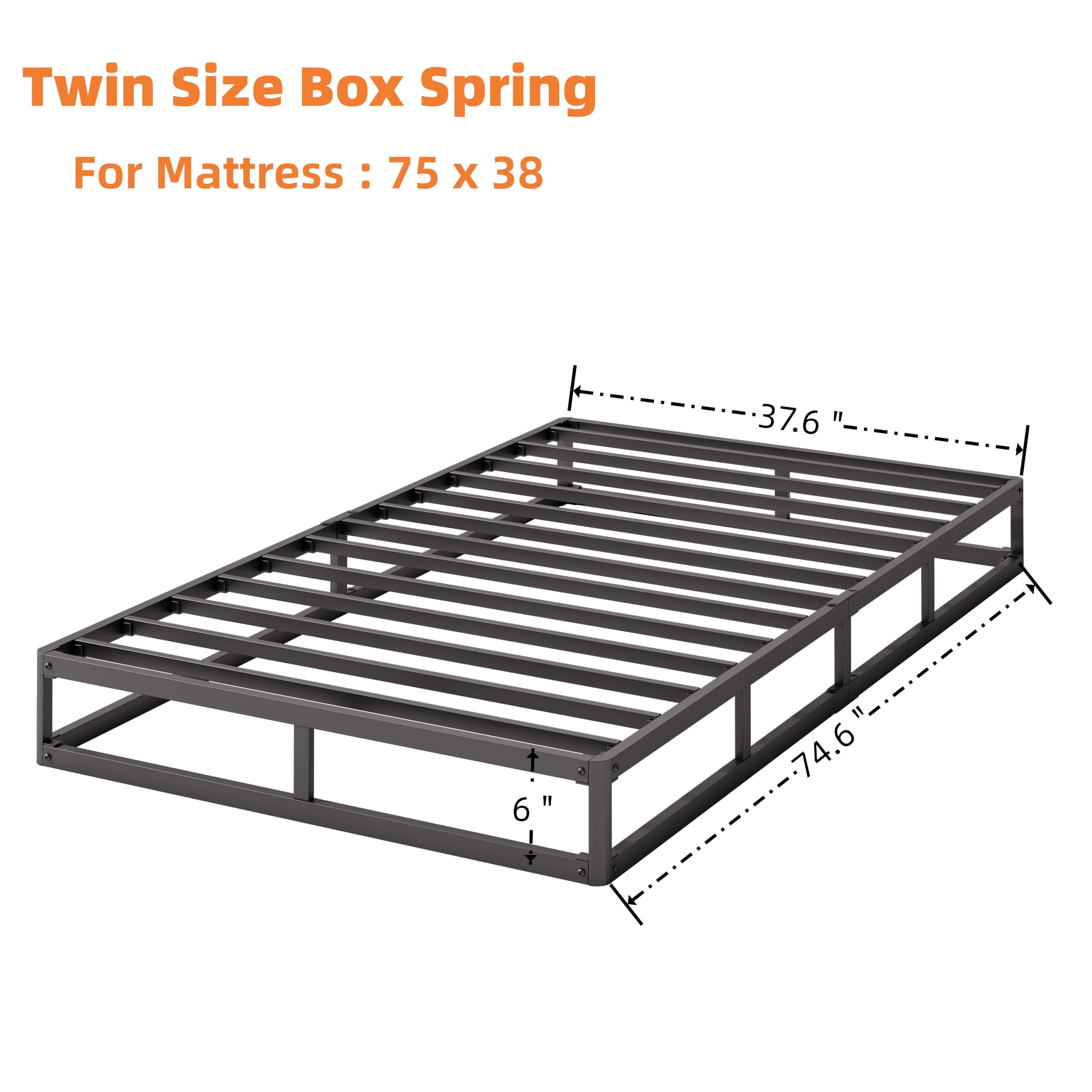 6 Inch Twin Box Spring with Cover - Heavy Duty Mattress Foundation, Easy Assembly & Noise Free - Perfect for Kids' Rooms, Guest Beds & Dormitory Use