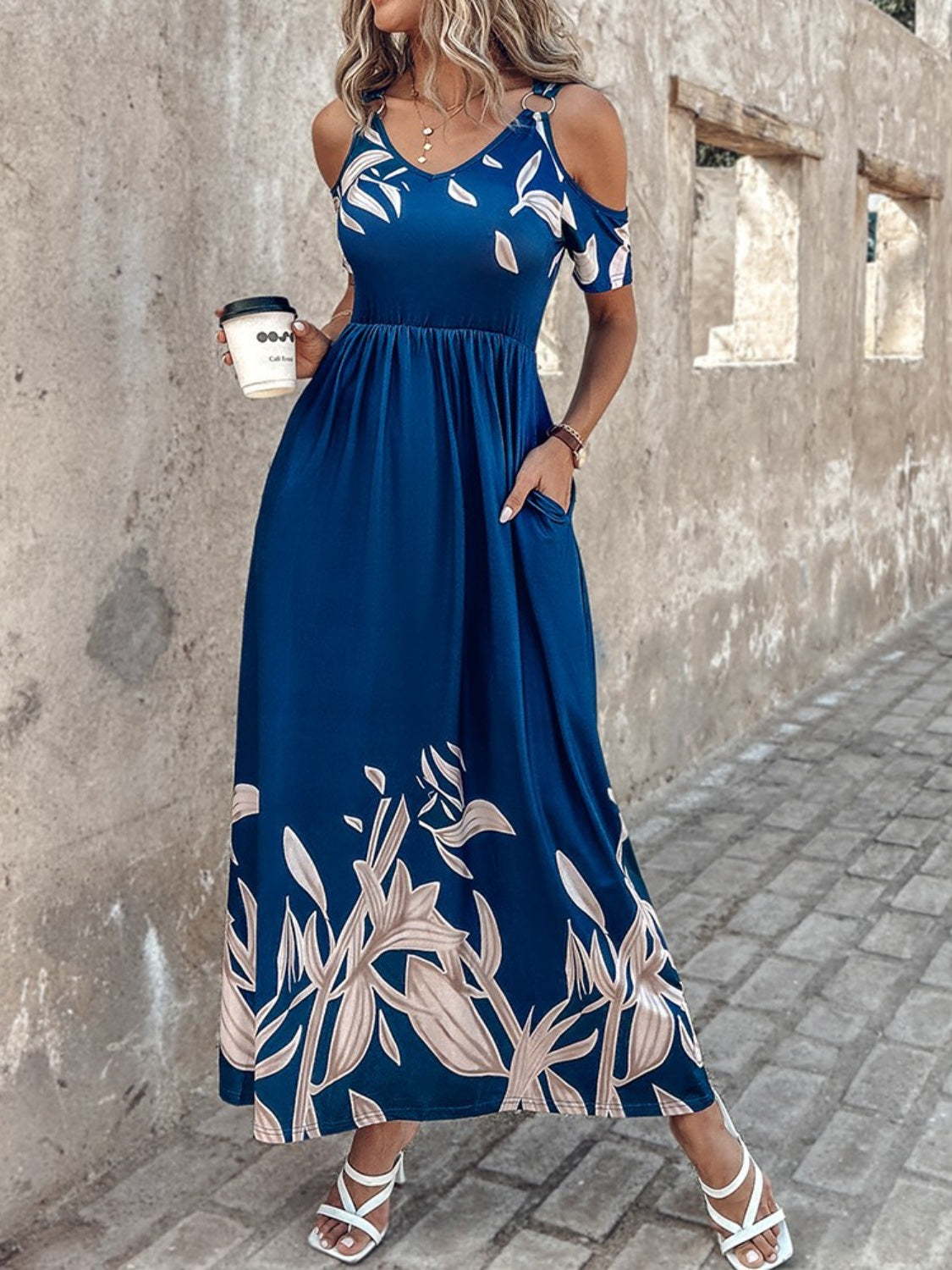 Women's Floral Short Sleeve Maxi Dress - Summer Beach Vacation Dress with Side Slits & Pockets | Perfect for Tropical Getaways, Pool Parties, and Casual Outings