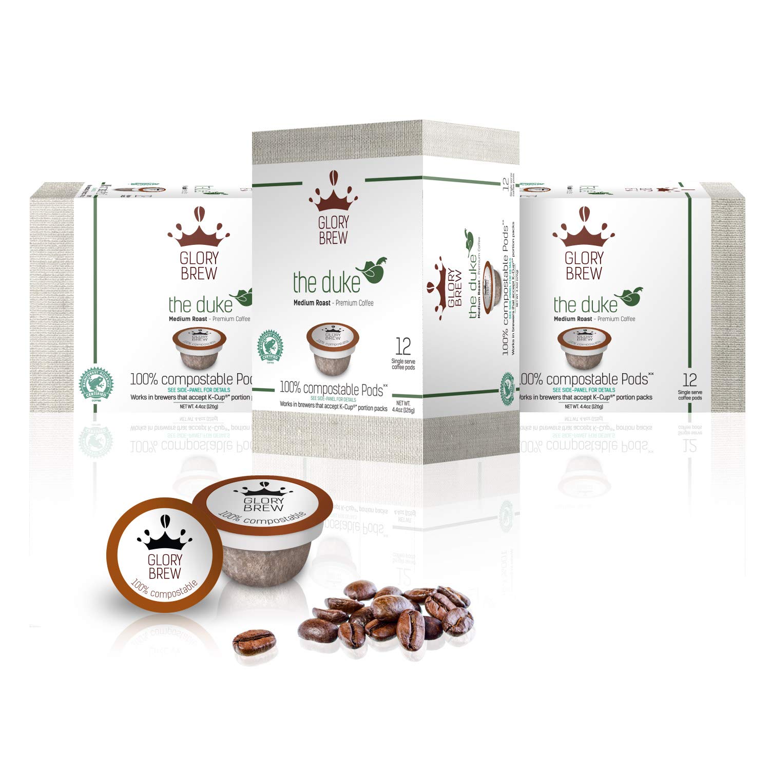 GLORYBREW 36 Compostable Coffee Pods for Keurig - Medium Roast Rainforest Certified | Perfect for Home & Office Brewing