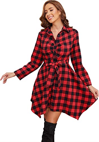 B-pleated Front Chest Red Black Plaid