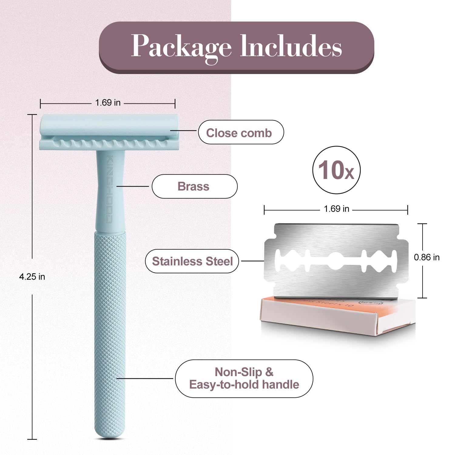 Premium Brass Safety Razor with 10 Double Edge Blades - Eco-Friendly Reusable Razor for Men with Weighted Long Handle - Ideal for Sensitive Skin & Close Shaving - Perfect for Travel, Daily Grooming & Wet Shaving Rituals
