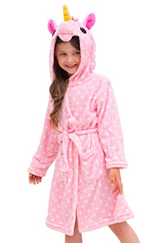 Soft & Cozy Unicorn Dots Bathrobe for Women & Girls - Plush Fleece Robe with Hood for Spa, Lounge & Relaxation at Home