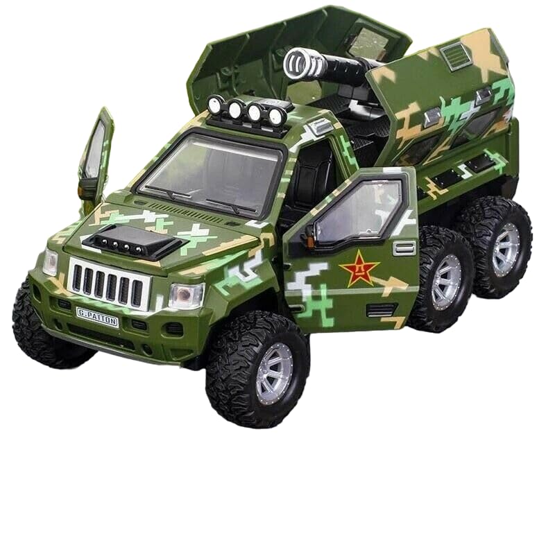 1:32 Scale Die-Cast G-Patton Military Toy Truck with 6 Openable Doors, Music, Lights & Pull Back Action - Collectible Army Vehicle for Kids Ages 3+ (Pack of 1, Random Color) - Perfect for Playtime, Birthday Gifts & Military Toy Collections