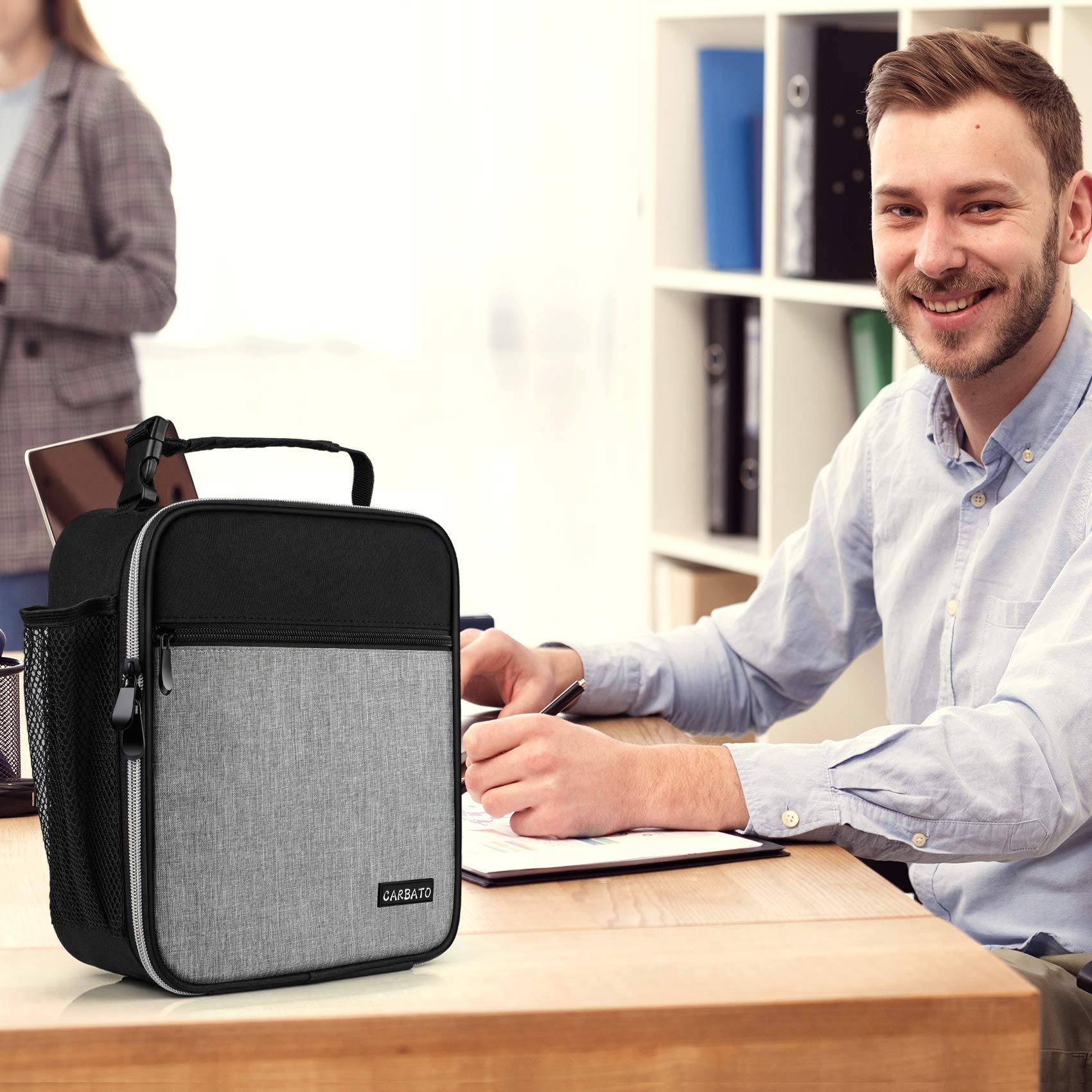 **Insulated Lunch Bag for Adults - Reusable & Durable Lunch Box Tote for Men & Women - Black & Gray - Perfect for Work, School & Picnics**