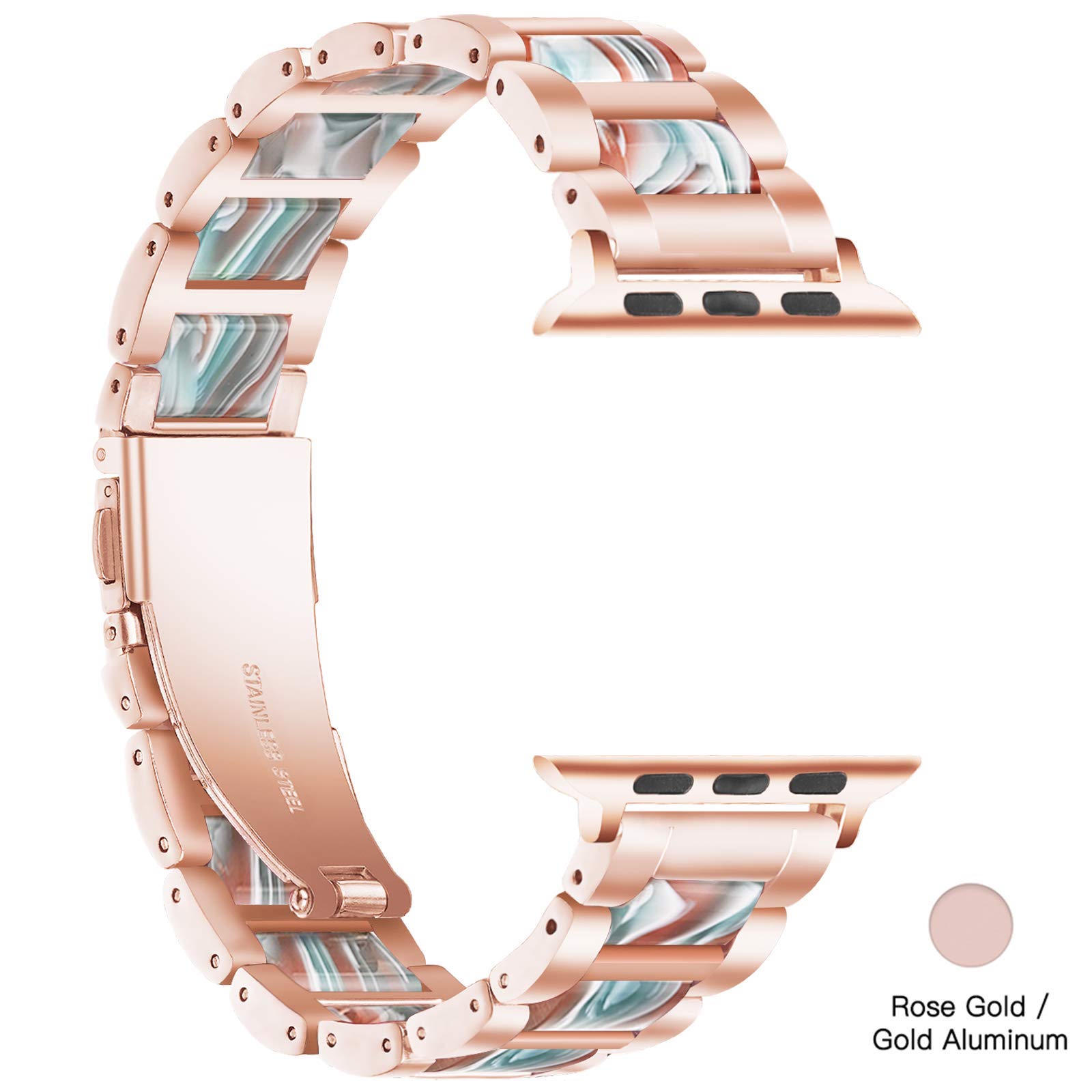 Luxury Resin & Stainless Steel Apple Watch Band for Women - Comfortable Strap Compatible with Apple Watch Series 9/8/7/SE/6/5/4/3/2/1 (Rose-Emerald Red, 38mm/40mm/41mm) - Perfect for Workouts, Office & Everyday Fashion