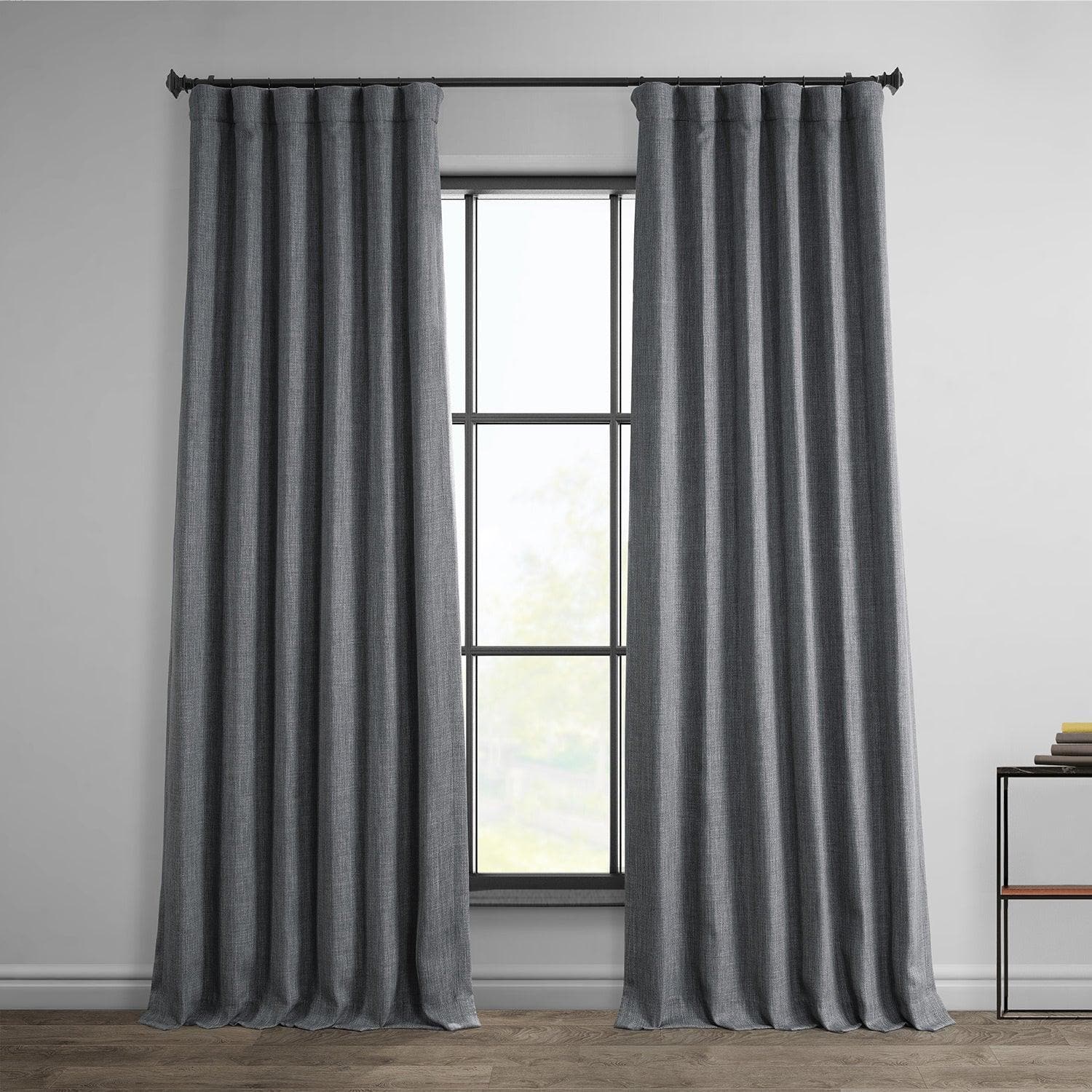Black Textured Faux Linen Blackout Curtains for Bedroom - Noise Reducing & Thermal Insulated Window Drapes for Living Room, Nursery & Home Theater