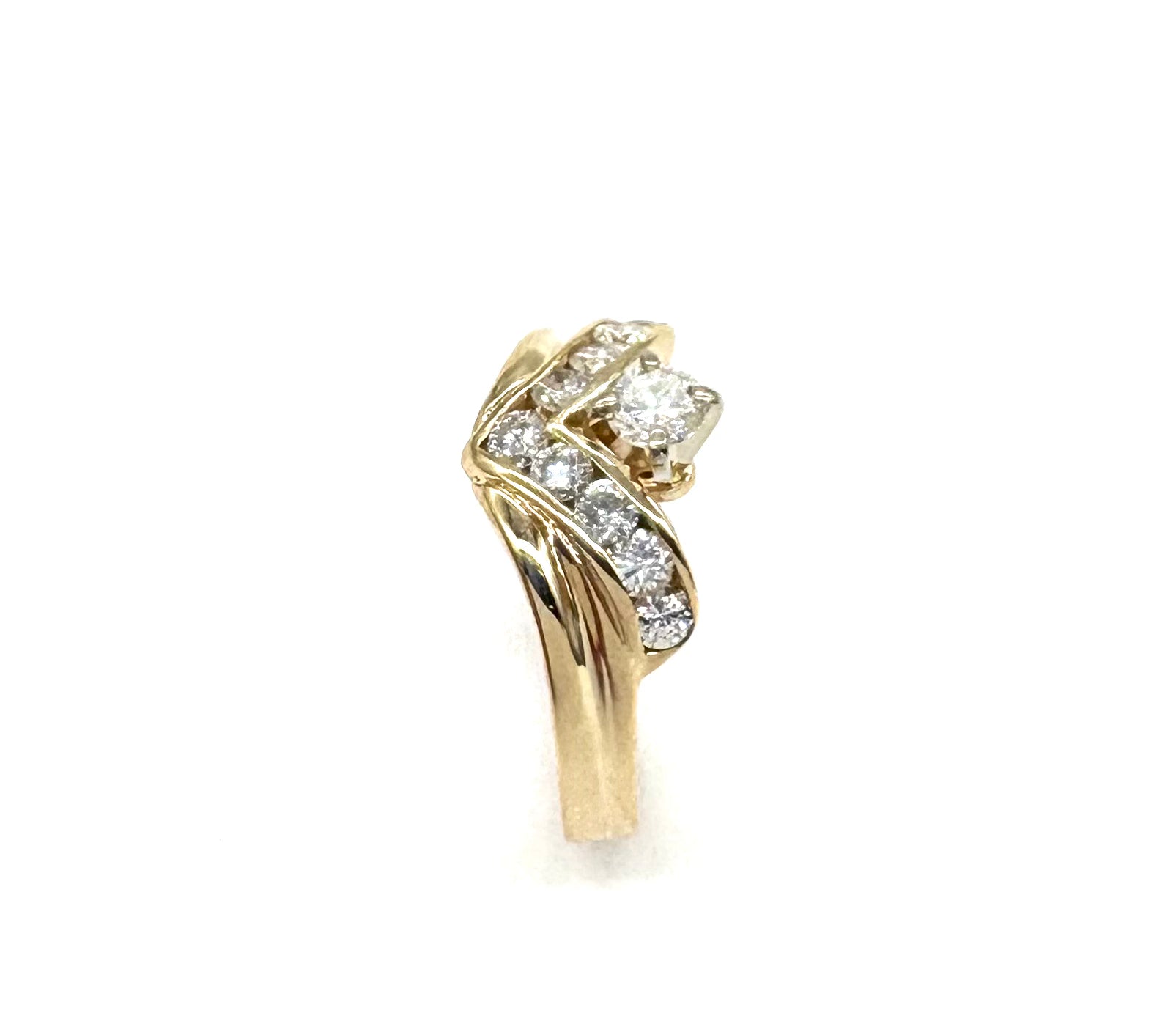 14K Diamond Channel Chevron Ring - Elegant Stackable Wedding Band for Women, Perfect for Engagement, Anniversary & Everyday Wear