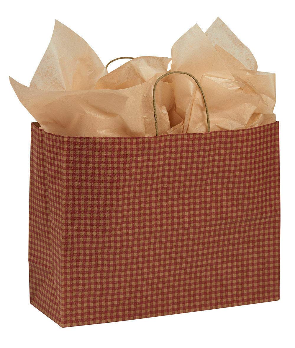 25 Red Gingham Paper Shopping Bags - 16