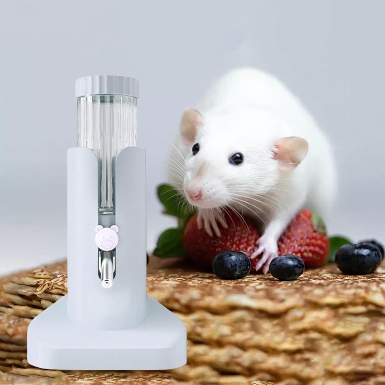 UJEAVETTE® Adjustable Parrot Water Bottle with Stand - Dustproof & Portable Small Animal Drinking Bottle for Hamsters, Birds, Rabbits - Perfect for Cages, Travel & Outdoor Use (White)