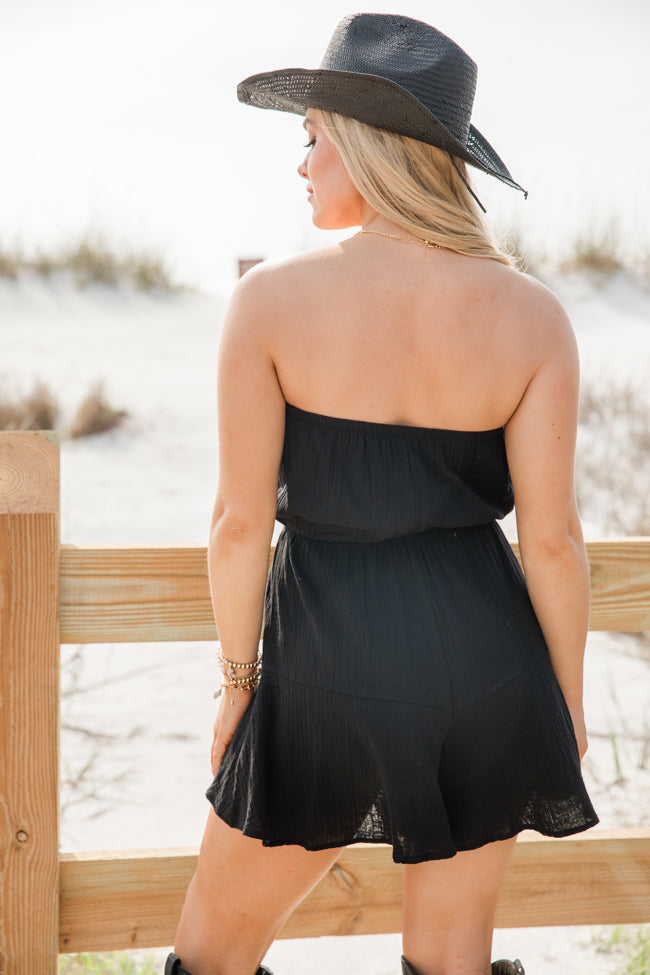 Settle Me Down Black Strapless Solid Romper for Women - Summer Casual Jumpsuit, Party Outfit, Beach Wear - Final Sale