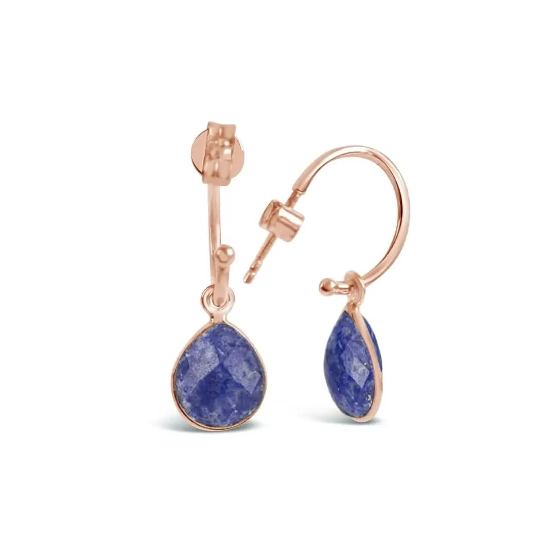 Lapis Lazuli Drop Hoop Earrings in Rose Gold - September Birthstone Jewelry for Women | Perfect Gift for Birthday, Anniversary & Special Occasions