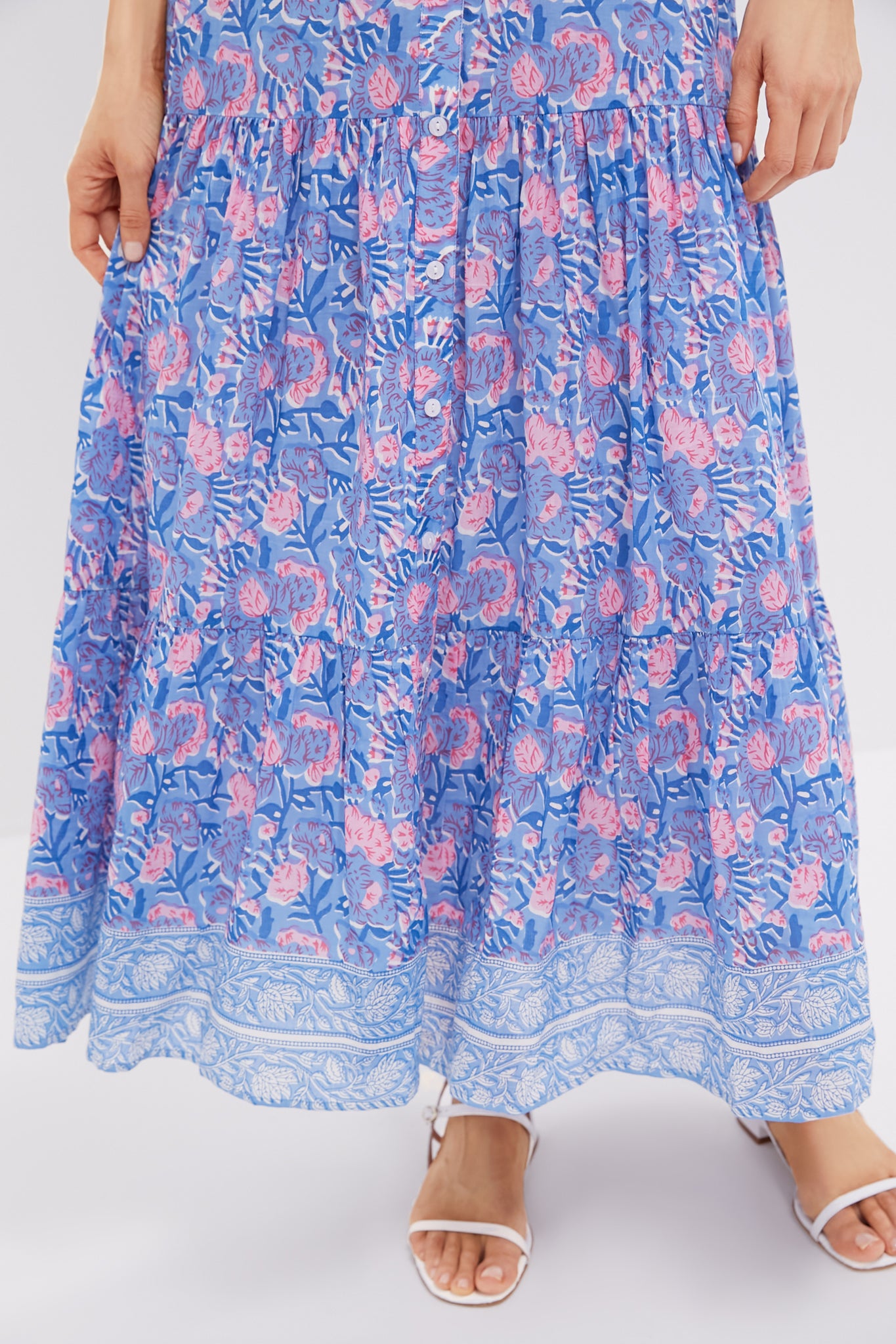 Blue and Pink Printed Blair Maxi Dress for Women - Flowy Summer Beach Dress, Boho Chic Party Outfit, Casual Daytime Wear
