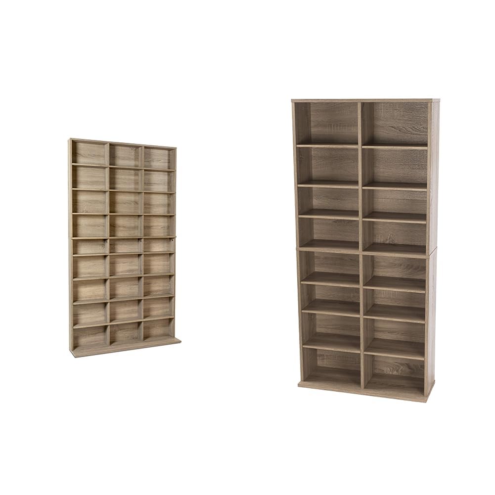 Atlantic Elite 837 CD/DVD Storage Cabinet & Henley 464 Media Organizer - Weathered Oak Finish for Optimal CD/DVD Protection | Perfect for Home Theater, Office, and Media Room Organization