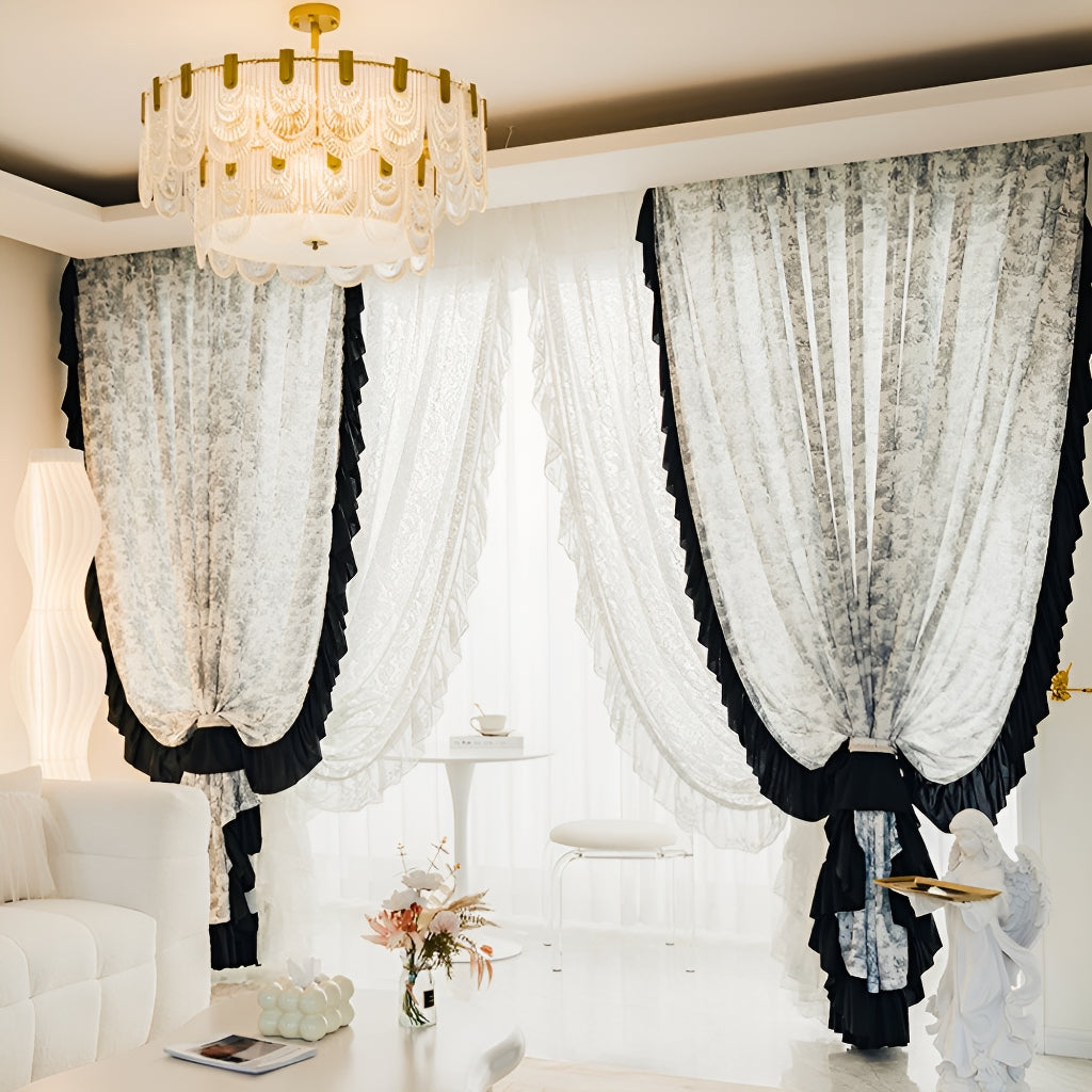Adalyn Rococo Light Filtering Airy Lace Custom Curtains - Elegant Sheer Window Drapes for Living Room, Bedroom & Nursery Decor