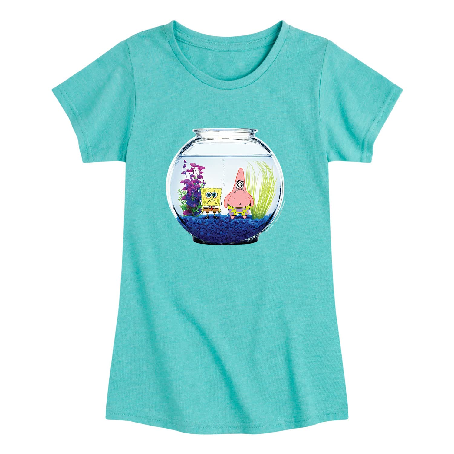 Spongebob Squarepants Fish Bowl Art Toddler & Youth Girls Short Sleeve Graphic T-Shirt | Hybrid Apparel | Cute Cartoon Tees for Kids Playdates & Birthday Parties