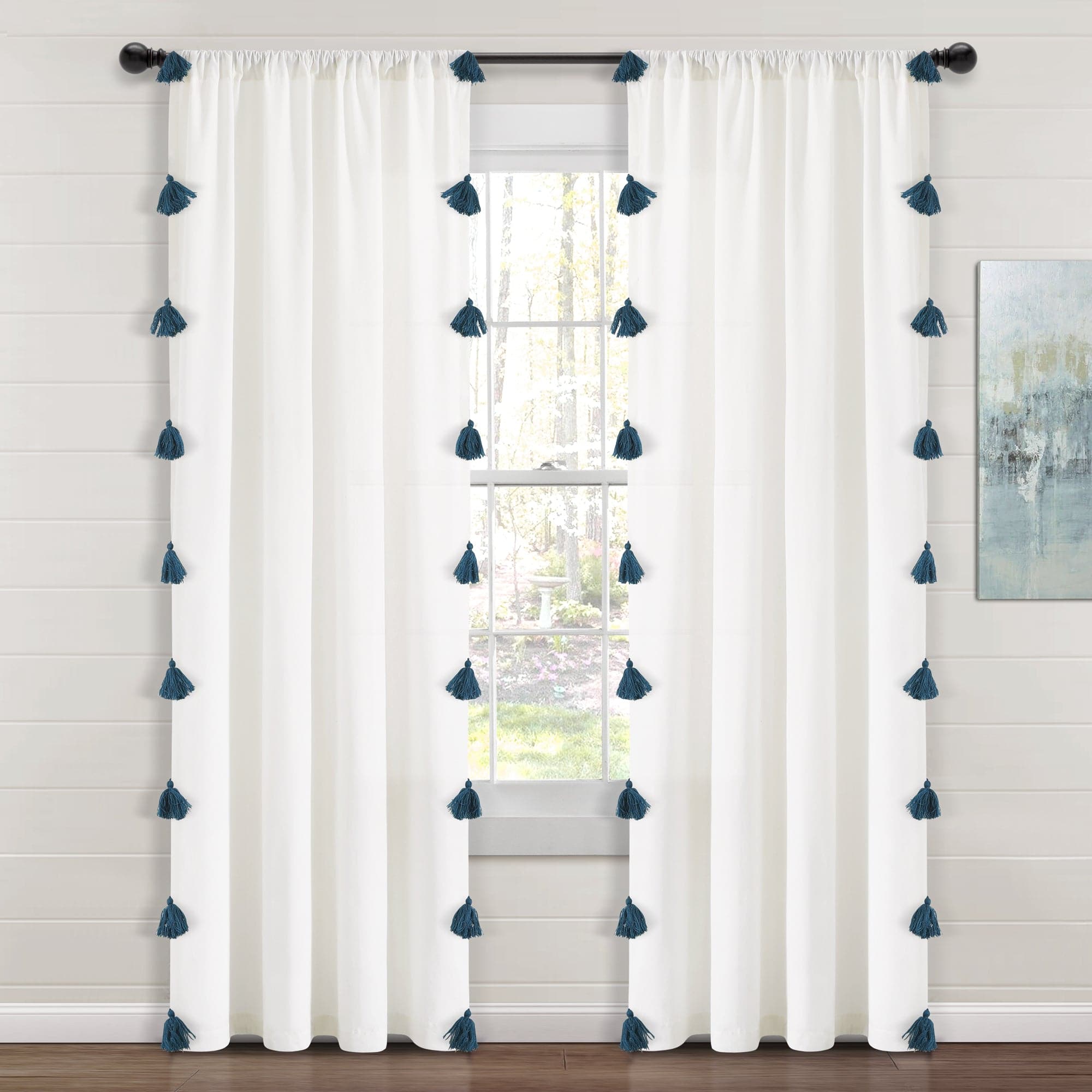Boho Faux Linen Textured Tassel Window Curtain Panel - Light Filtering Sheer Drapes for Living Room, Bedroom & Nursery Decor