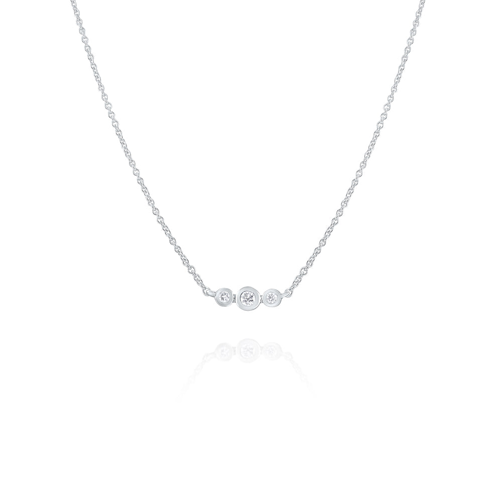 14K White Gold Diamond Bezel 3 Stone Pendant Necklace for Women - Elegant Jewelry Gift for Anniversary, Birthday & Special Occasions