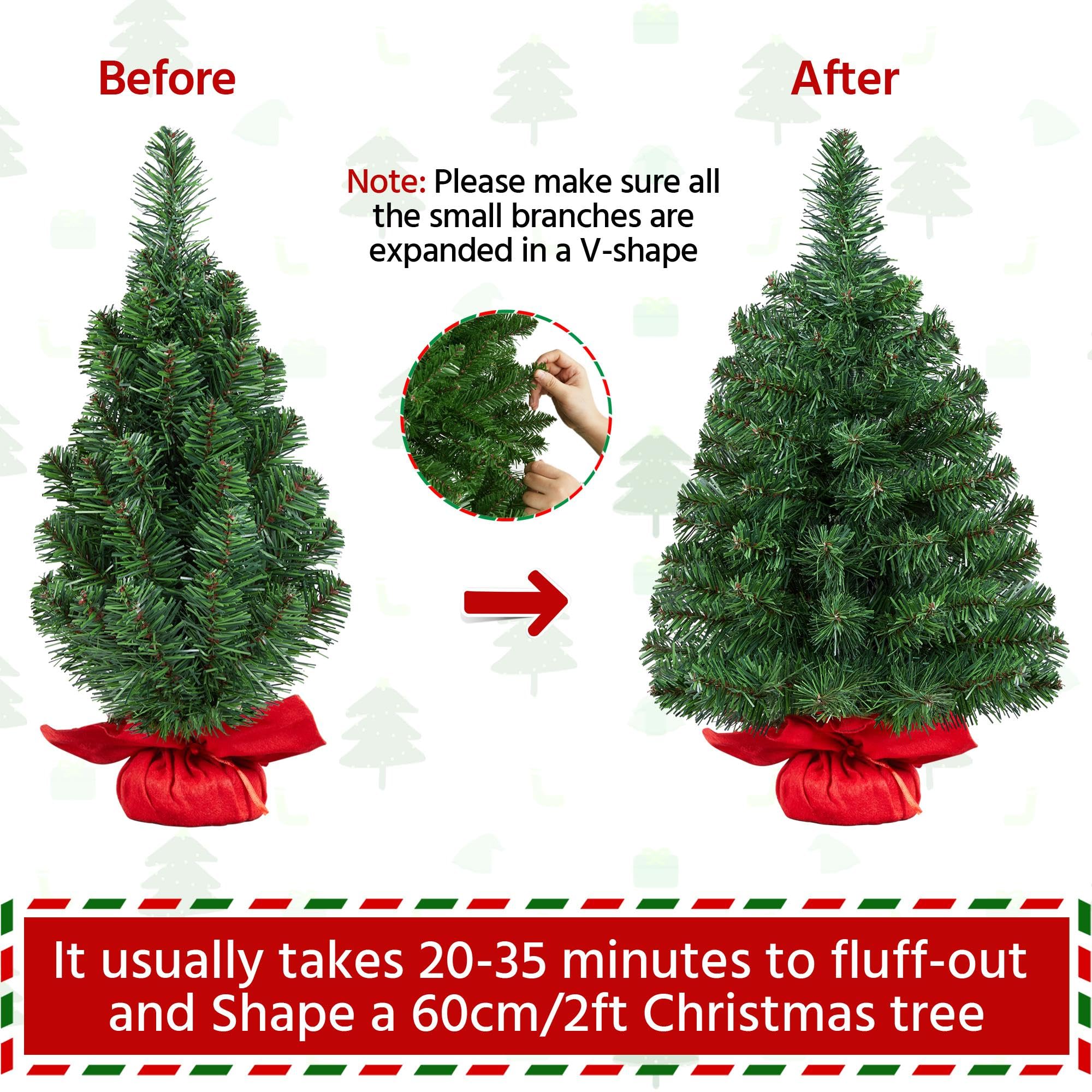 Yaheetech 24 Inch Mini Artificial Christmas Tree Set with Cloth Bag Base - 2 Pack Small Tabletop Xmas Trees for Home, Office, Bedroom, Desk, Porch & Coffee Table Decor - Perfect for Holiday, Christmas Party & Festive Decorations