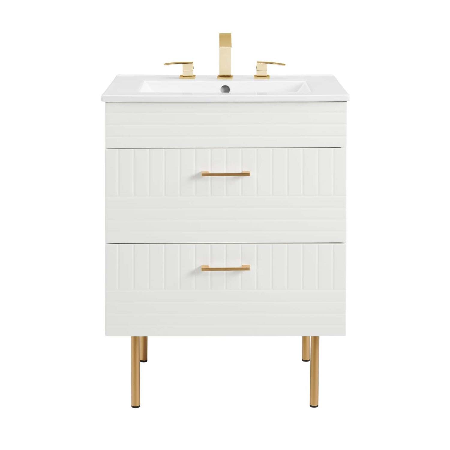 Modway Daybreak 24-Inch Bathroom Vanity with White Porcelain Sink - Modern Space-Saving Storage Solution for Small Bathrooms & Powder Rooms