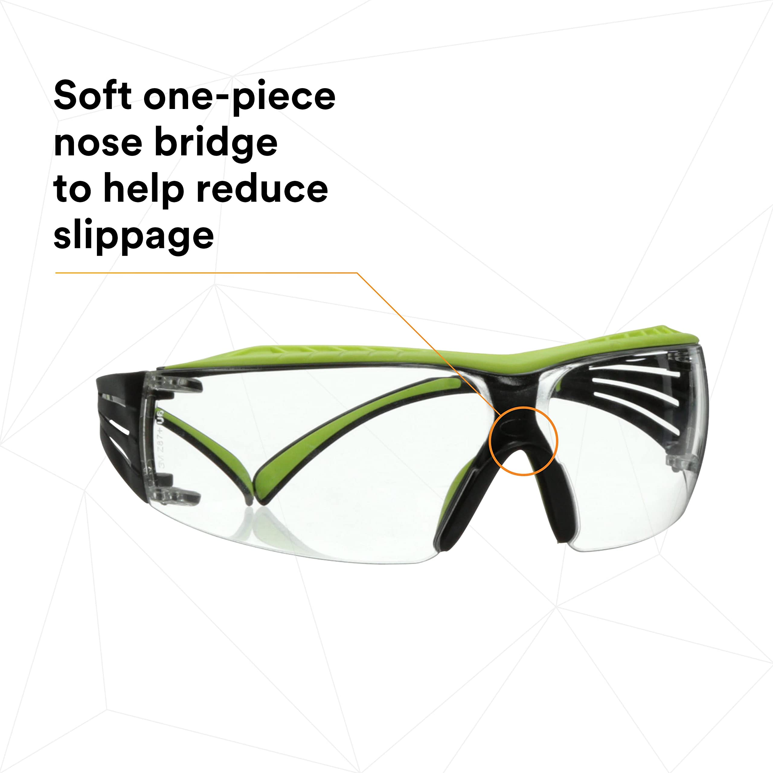 3M SecureFit 400X Safety Glasses - ANSI Z87.1 Certified, Anti-Fog & Scratch Resistant Clear Lenses, Lightweight Green/Black Frame with Brow Guard - Perfect for Construction, Woodworking, Lab Work and DIY Projects