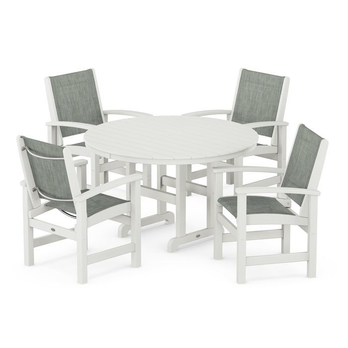 POLYWOOD Coastal 5-Piece Round Farmhouse Dining Set - Outdoor Patio Furniture for Backyard, Poolside & Beach House Dining