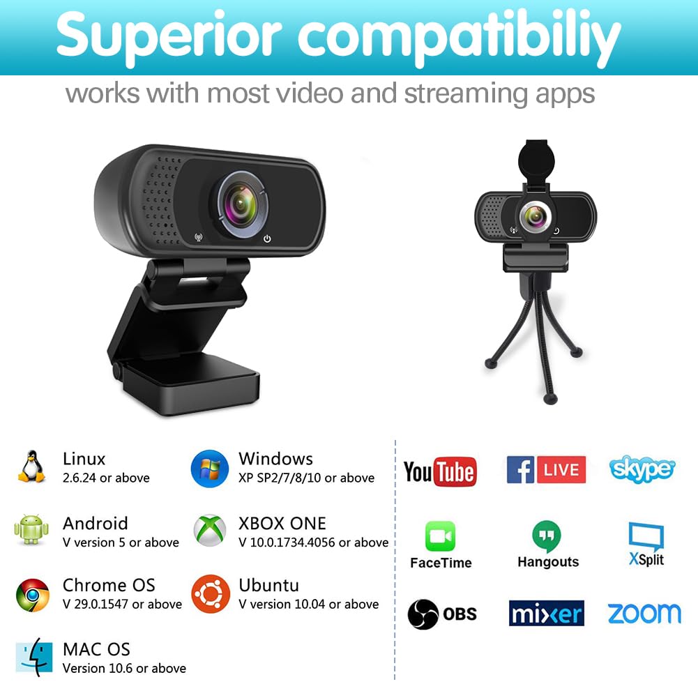 GoHZQ 1080p HD Webcam with Built-in Microphone, Wide Angle USB Web Camera for PC, Laptop, MacBook & Desktop - Perfect for Video Conferencing, Live Streaming & Online Classes