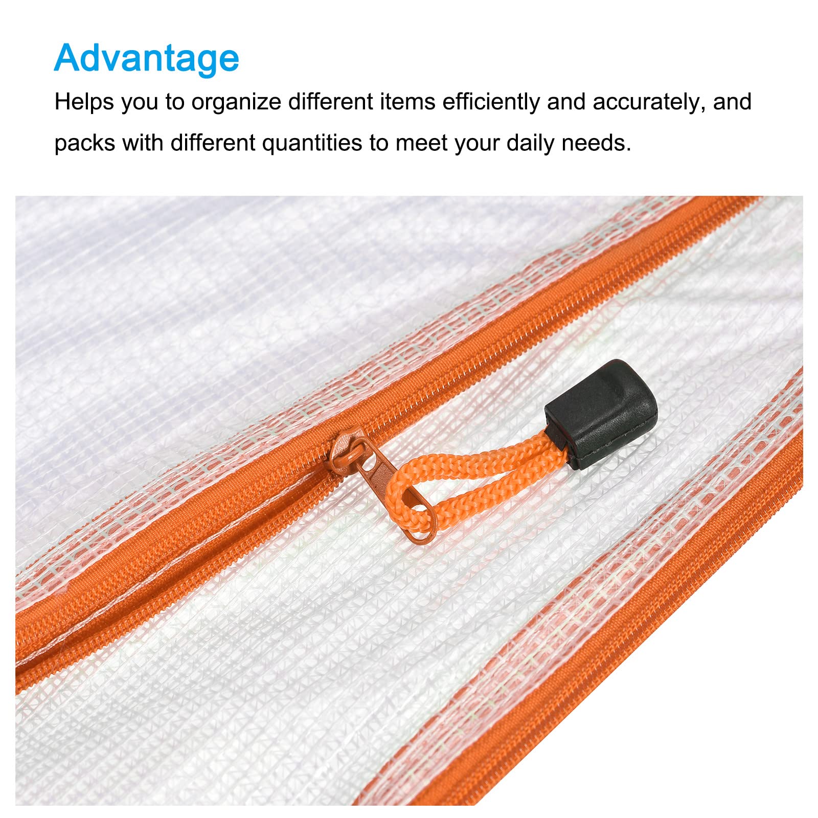 MECCANIXITY A3 Size Mesh Zipper Bags - 3 Pack Orange Plastic Document Organizer Folders for Office, School, Travel & Home Storage | Waterproof File Pouch for Papers, Photos, Art Supplies & Important Documents