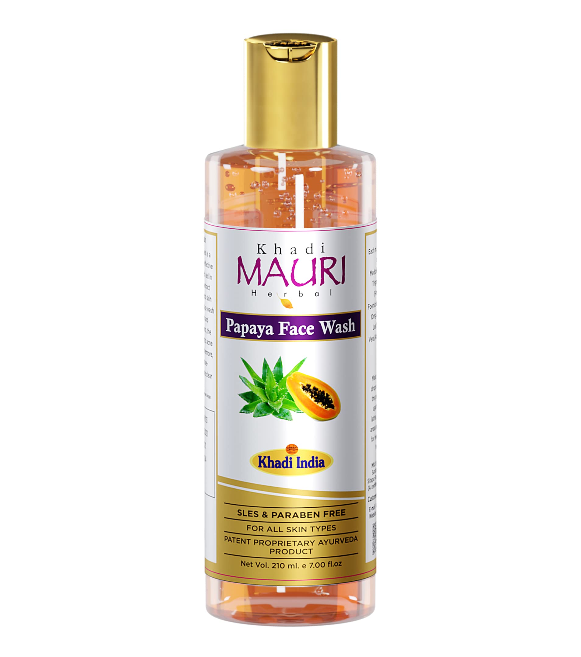 Khadi Mauri Papaya Face Wash - SLS & Paraben Free, 210ml | Natural & Gentle Cleanser for Glowing Skin | Perfect for Daily Skincare Routine & Acne-Prone Skin