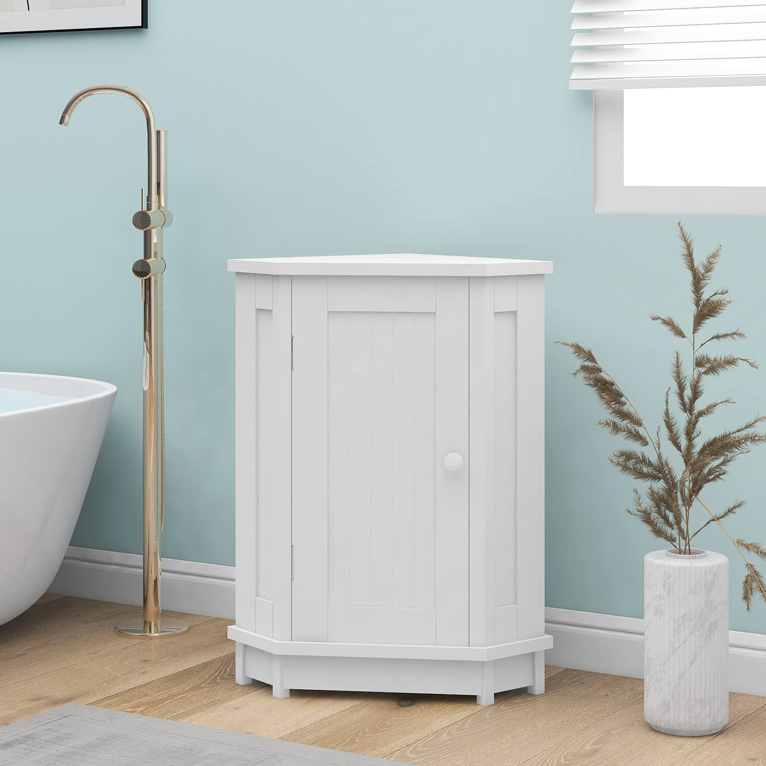 Merax White Corner Cabinet with Shelves - Bathroom, Kitchen & Living Room Floor Storage Organizer - Perfect for Small Spaces, Home Decor & Clutter-Free Organization