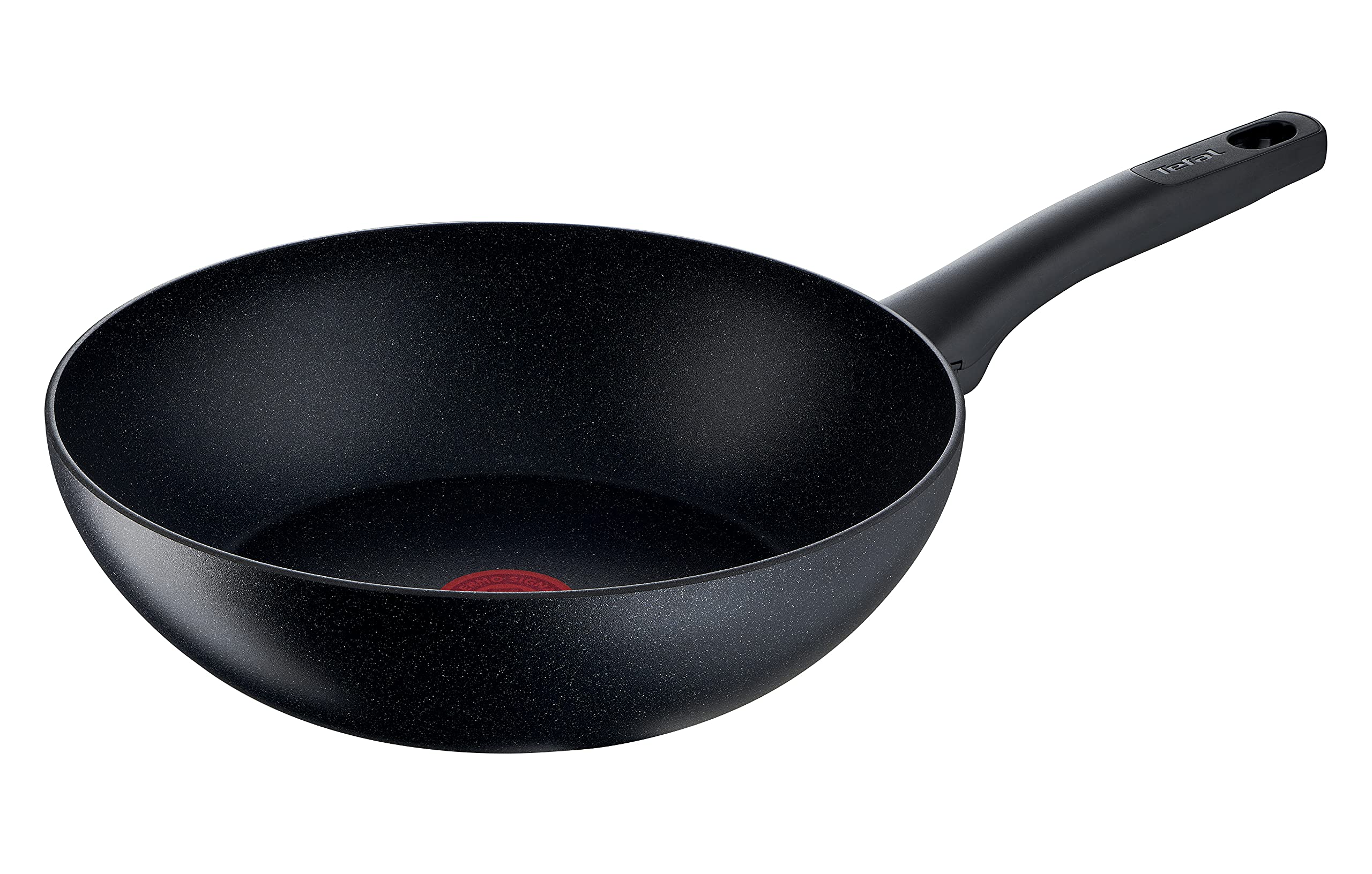 Tefal G28119 28cm Black Stone Wok - Non-Stick Mineralia Coating, Induction Compatible, Thermal Spot Indicator - Healthy Cooking, Durable Aluminum Pan for Stir Fry, Sauté & Asian Cuisine