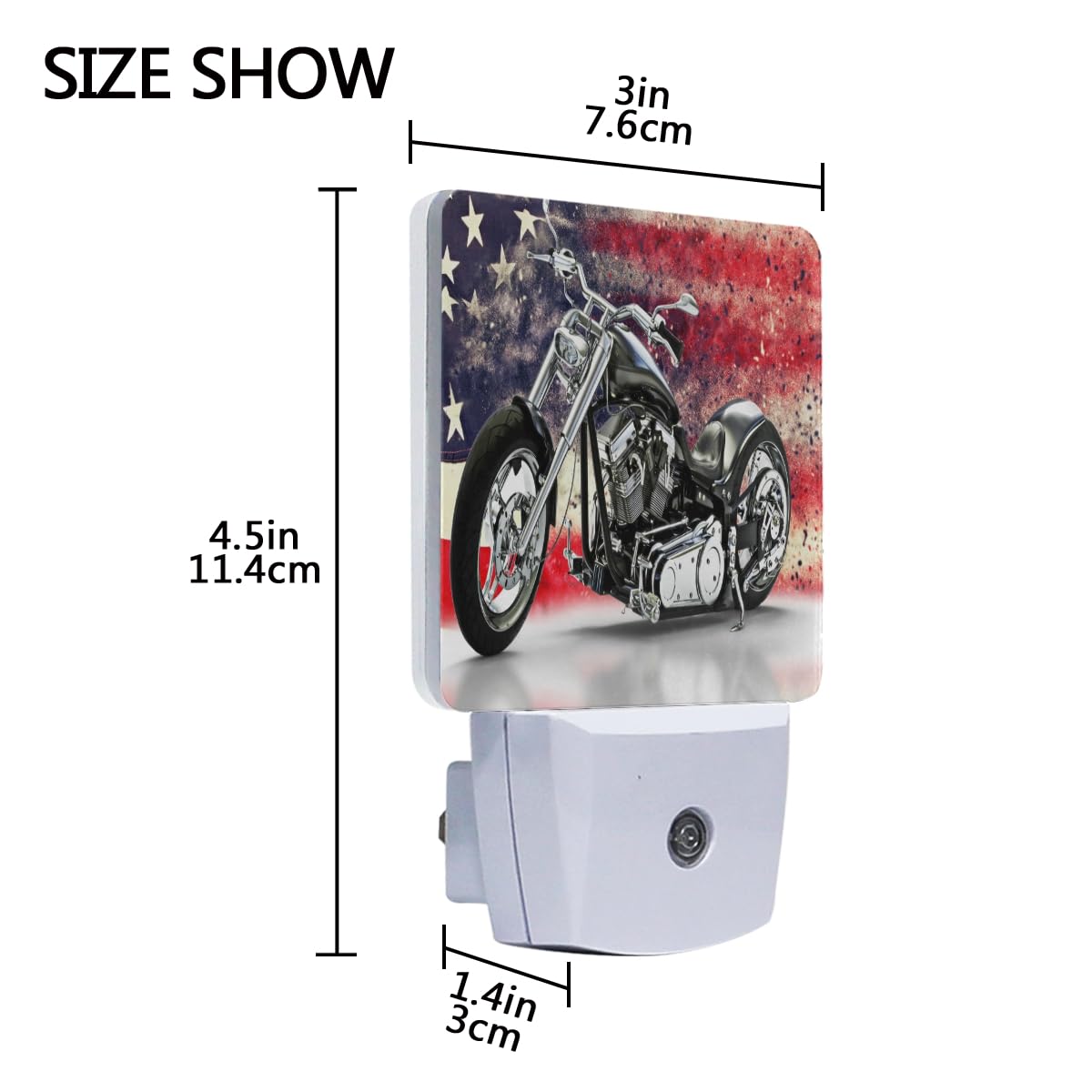 American Flag Black Motorcycle LED Night Light Set of 2 - Auto Dusk-to-Dawn Sensor Plug-in Nightlights for Bedroom, Bathroom & Home Decor | Perfect for Patriotic Themed Rooms, Man Caves & Motorcycle Enthusiasts