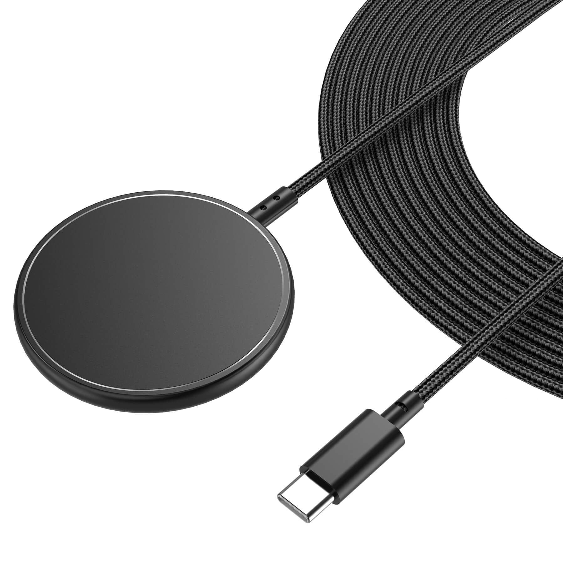 ZeroLemon 10ft Magnetic Wireless Charger - Magsafe Compatible Fast Charging Pad with Extra Long Braided Cable for iPhone 16 Pro Max/16/15/14/13/12 Series & AirPods (Black) | Perfect for Bedside, Office & Car Charging