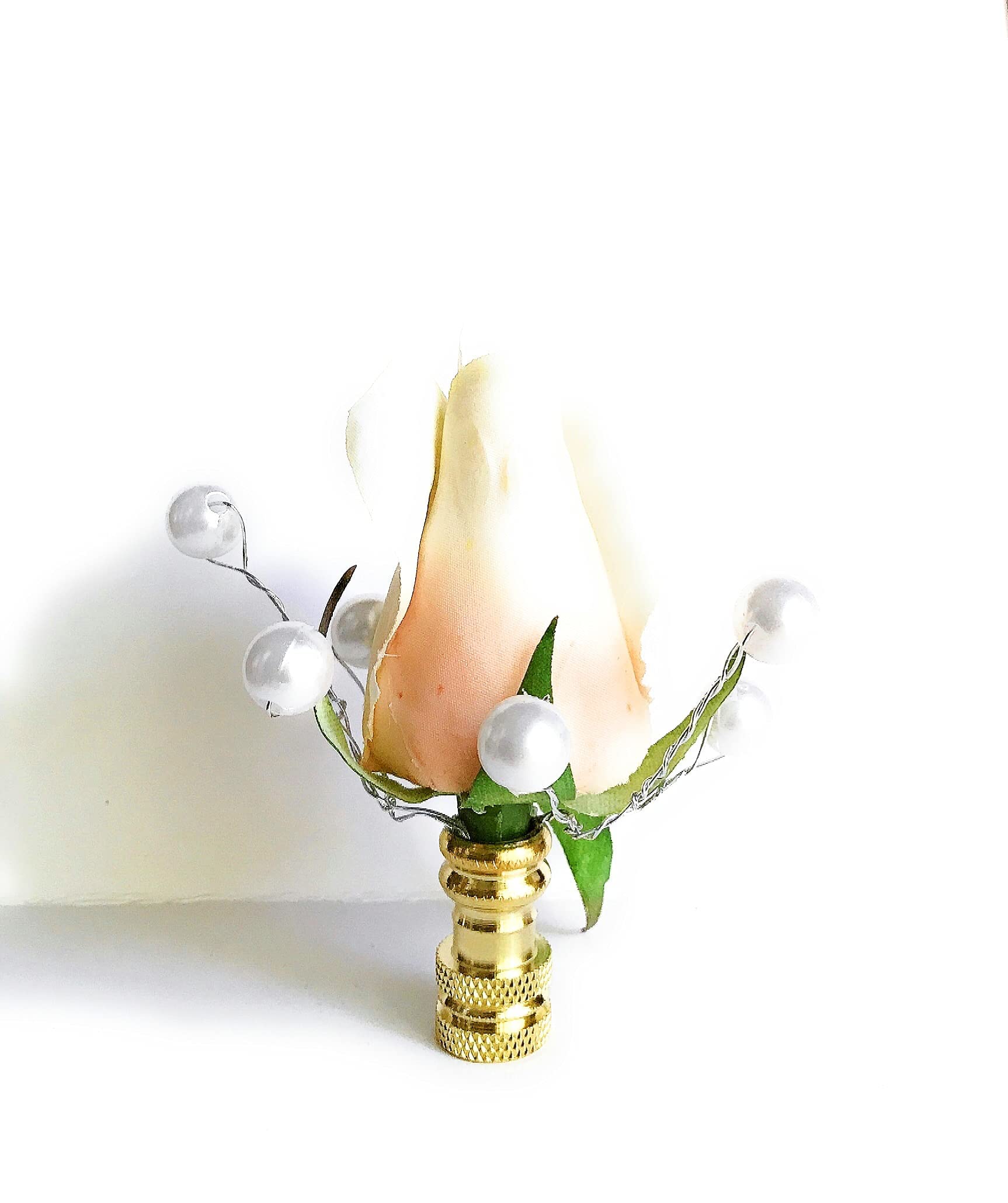 French Chic Rose Lamp Shade Finial & Harp Topper in Ivory - Elegant Ceiling Light Decor for Bedroom, Living Room, Nursery