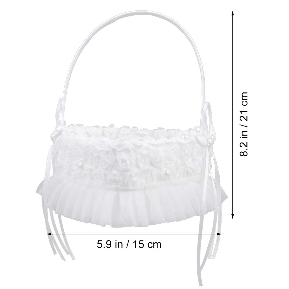 Happyyami White Heart-Shaped Lace Wedding Basket with Satin Roses - Bridal Flower Petal Holder for Wedding Ceremony, Reception & Party Decorations - Perfect for Aisle Scattering, Table Centerpieces & Photo Props