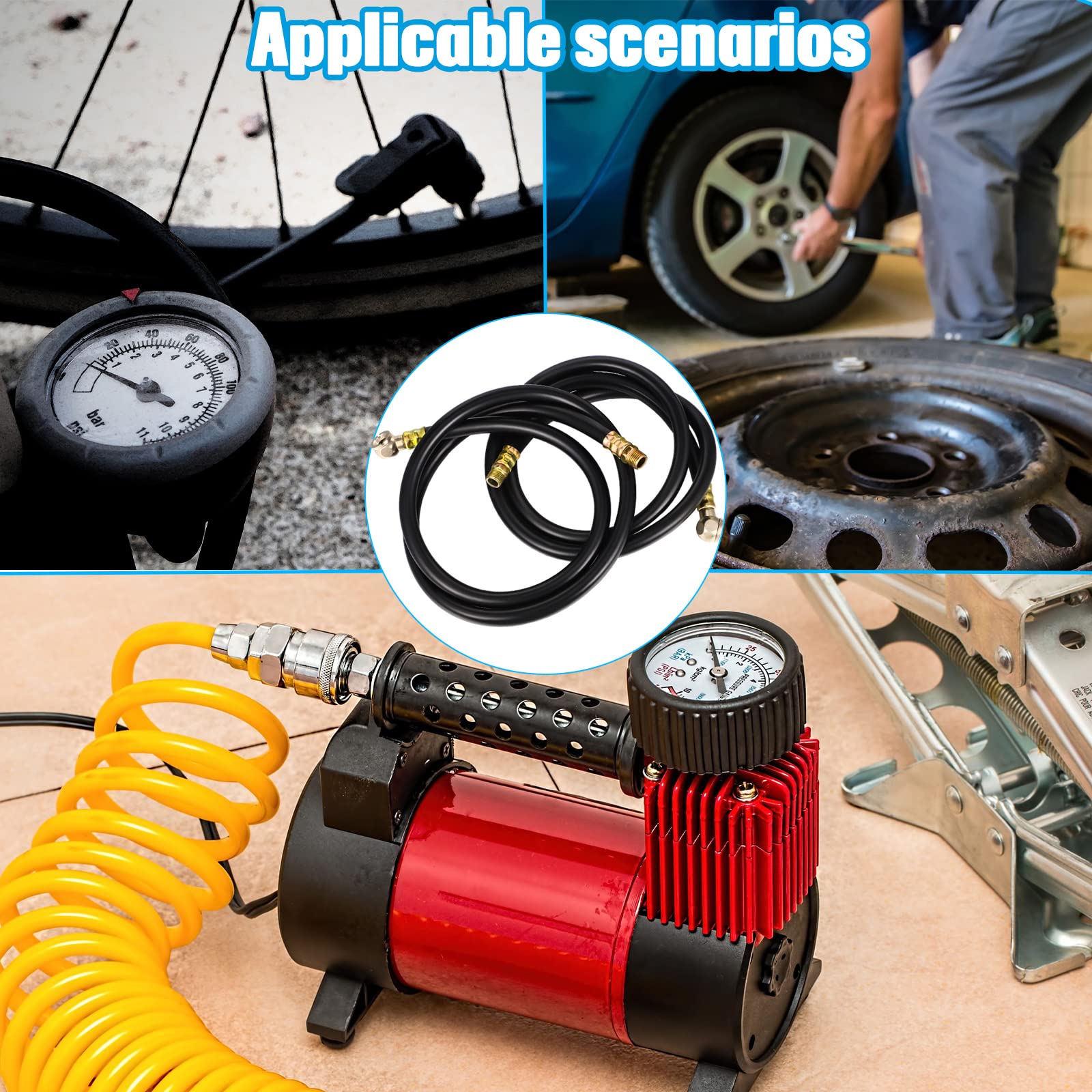 LEIFIDE 2 Pcs Air Tank Repair Kit - 4 Feet Air Hose Assembly with Portable Carry Case - Replacement Parts for Air Compressor, Tire Inflator & Pneumatic Tools - Perfect for Garage, Workshop & Roadside Emergencies