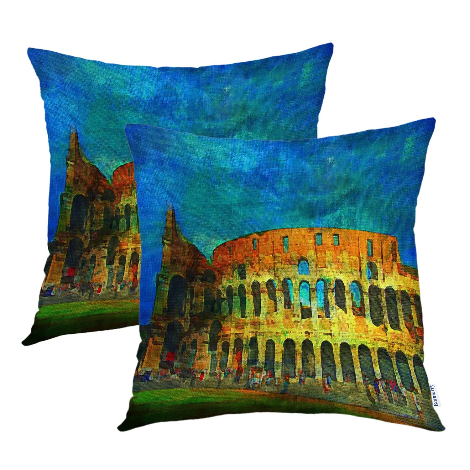 Batmerry Blue Abstract Colosseum Oil Painting Throw Pillow Covers - 20x20 Inch Colorful Art Decorative Cushion Covers for Sofa, Couch & Bed | Digital Printed Blended Fabric with Hidden Zipper | Perfect for Living Room, Bedroom & Home Decor