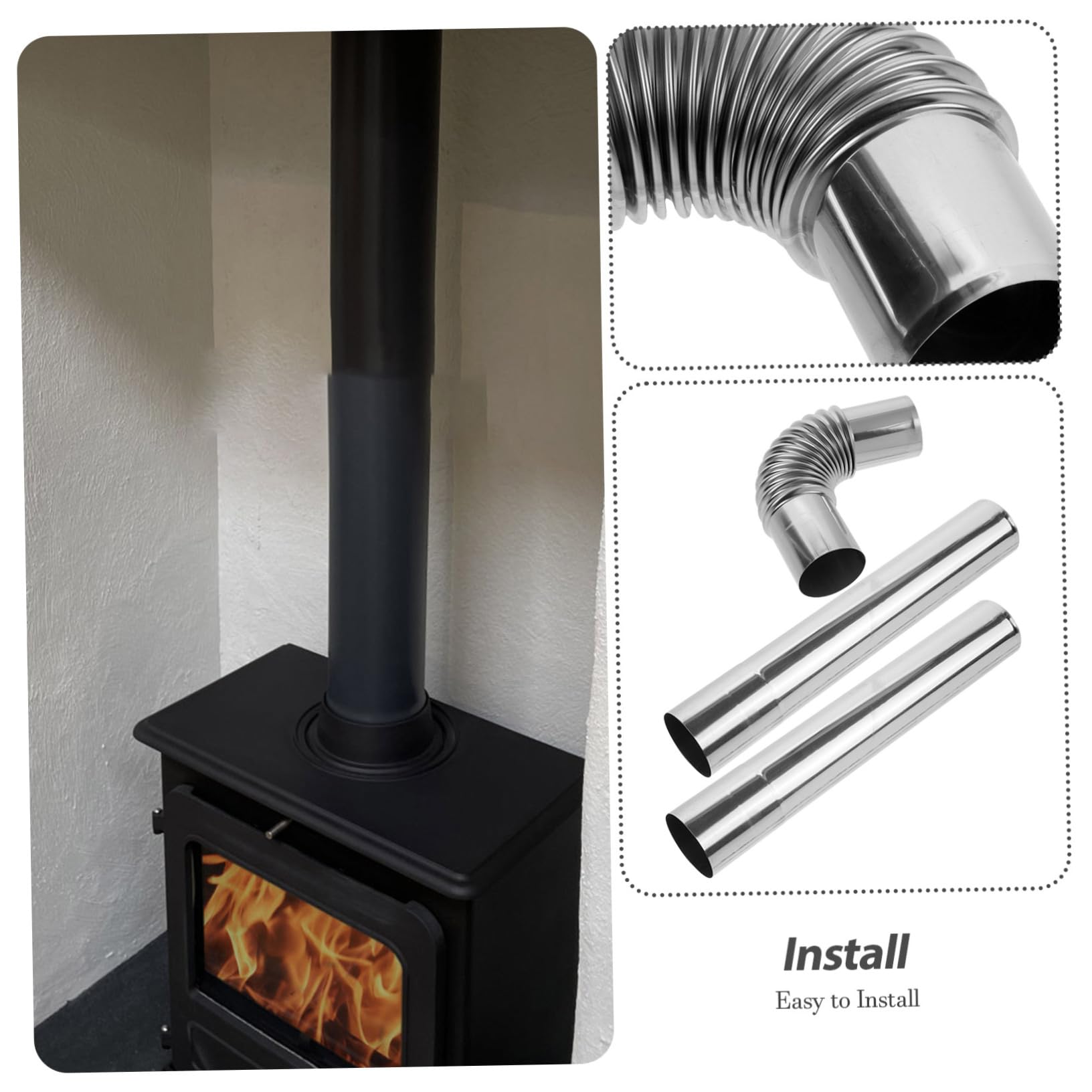 Stainless Steel Chimney Flue Pipe for Wood Stove - Flexible Metal Exhaust Vent Pipe for Outdoor Heating Stoves | Perfect for Fireplaces, Camping & Home Heating Systems