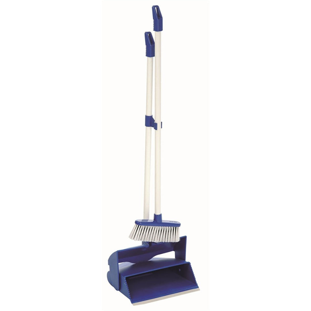 Raven Lobby Pan and Brush Set - Blue and White Dustpan with Broom for Home, Kitchen, Office Cleaning - Ideal for Hardwood Floors, Tile, and Pet Hair Removal