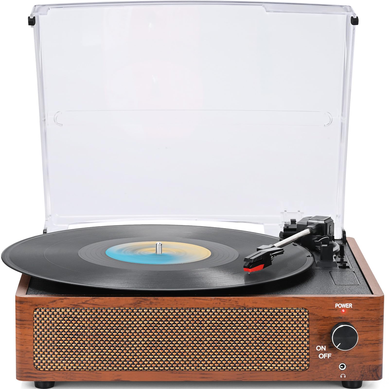 Vintage Belt-Driven Turntable with Wireless Playback - 3-Speed Retro Vinyl Record Player, Wood Grain Design, Built-in Speakers, Headphone & AUX-in RCA Line, Perfect for Home Listening and Party Entertainment
