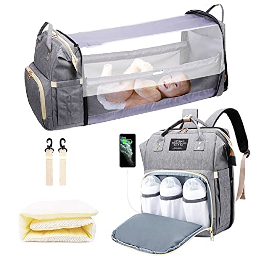 **Jeryswet Large Waterproof Diaper Backpack with USB Charging Port & Foldable Changing Station – Travel Baby Bag for Boys & Girls, Perfect for Outings, Air Travel & Daily Use (Gray)**