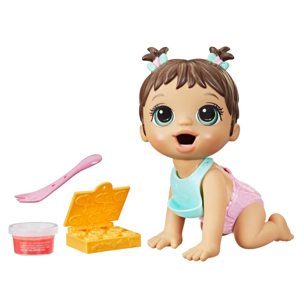 Baby Alive Lil Snacks Brown Hair Interactive Baby Doll - Fun Pretend Play Toy for Kids, Great Gift for Birthdays & Holidays | Playtime, Role-Playing, Imaginative Games