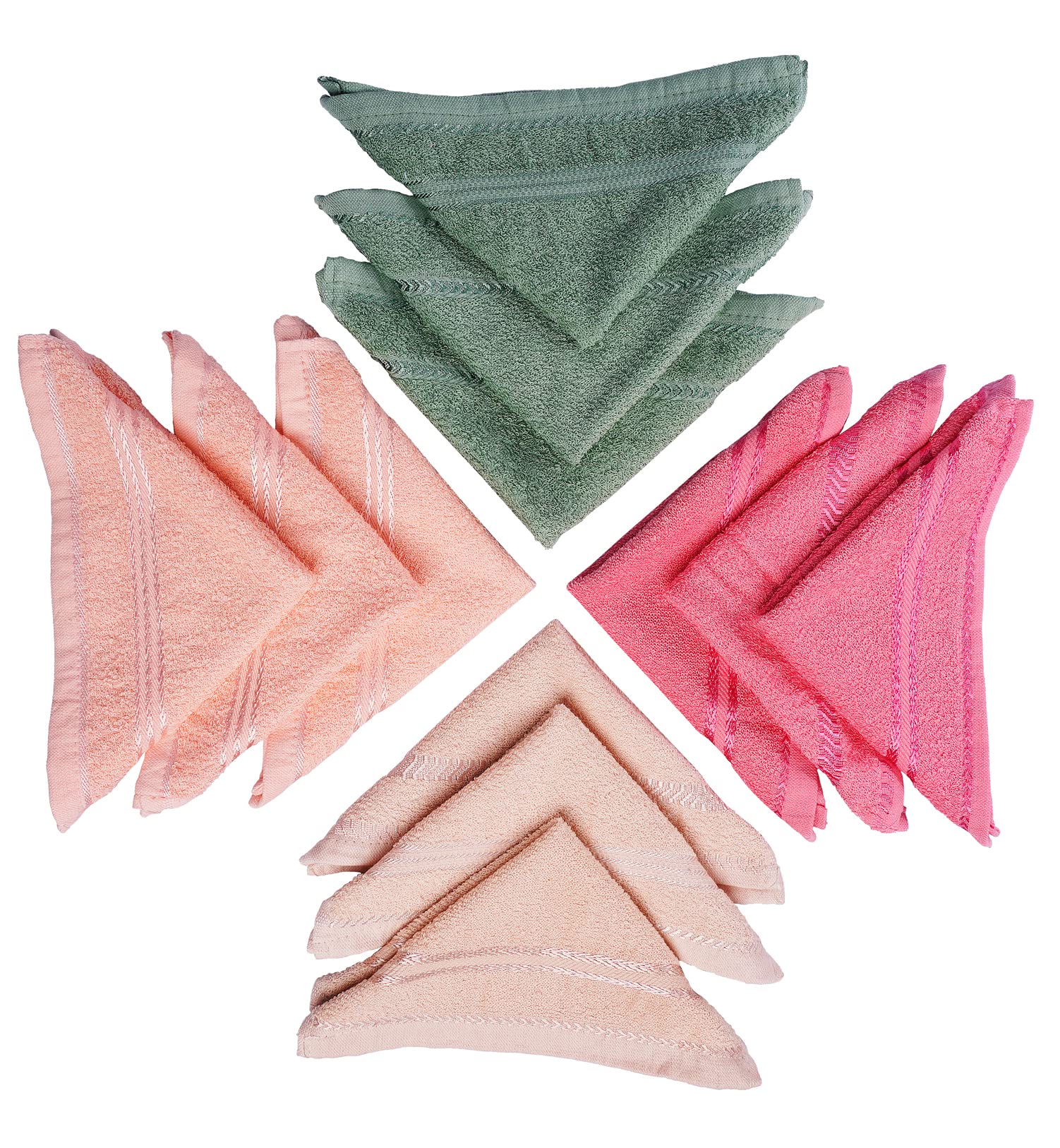 GRGRASP Thread That Bind Relations 100% Cotton Face Towel Set of 12 Pcs, 300 GSM, 27x27 cm, Multi-Color, Perfect for Gym, Travel, and Spa