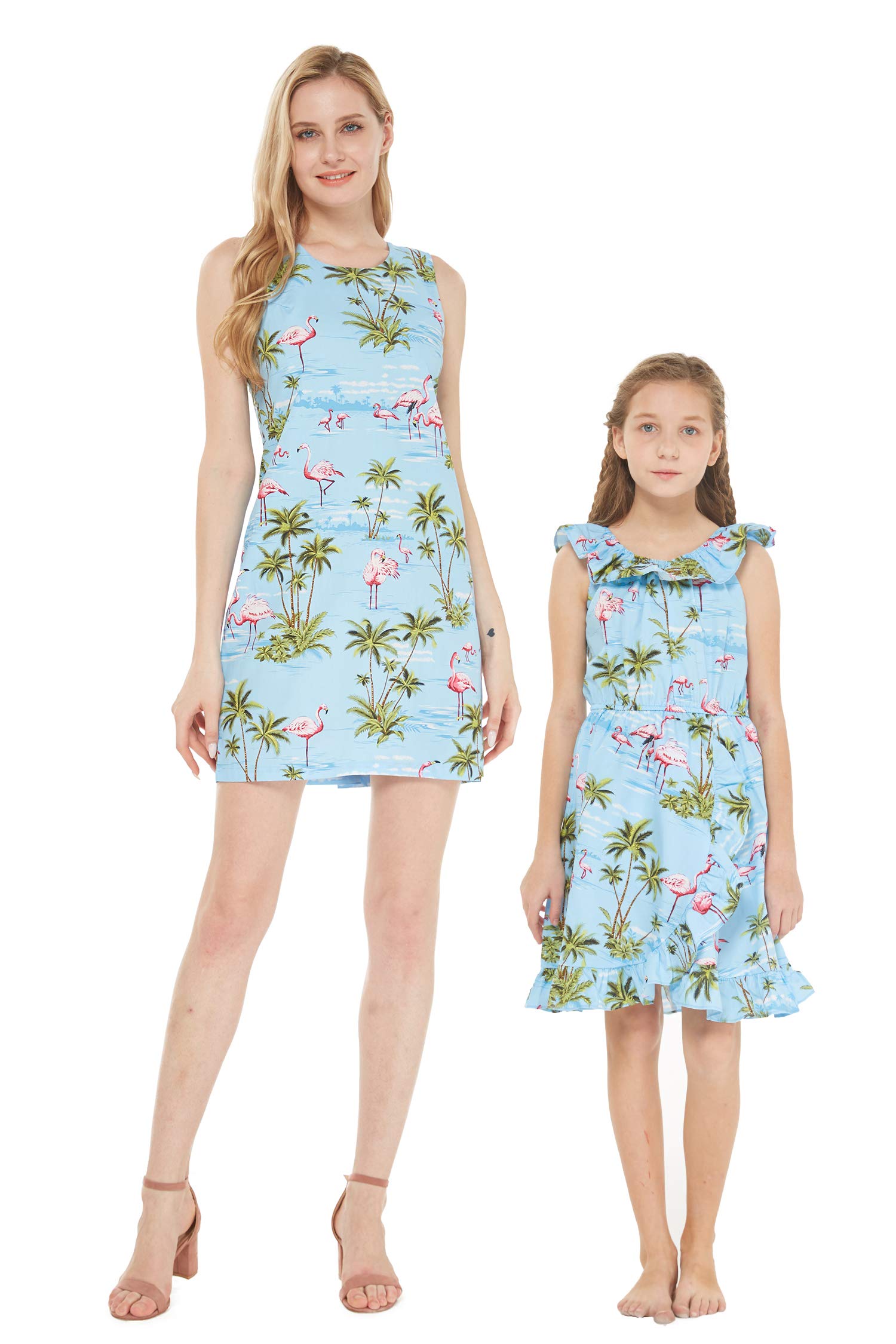 Hawaii Made Matching Mother Daughter Luau Wrap Dress - Pink Flamingo Print for Beach Vacation & Summer Party