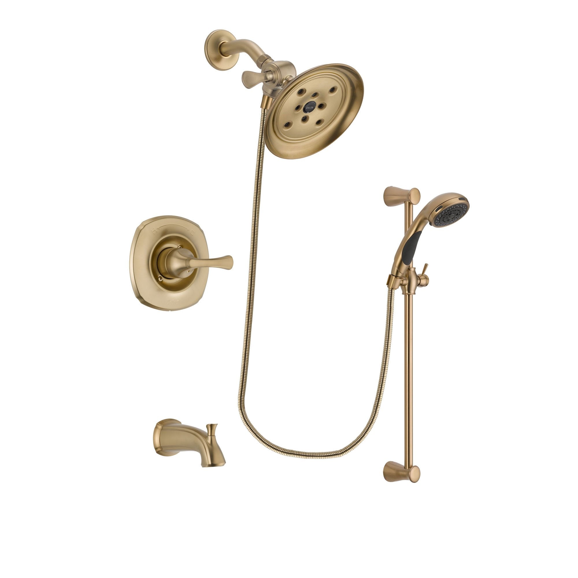 Delta Addison Champagne Bronze Finish Tub and Shower Faucet System with Large Rain Shower Head, Handheld Sprayer & Slide Bar - Includes Rough-in Valve & Tub Spout DSP3485V - Perfect for Modern Bathroom Renovations & Spa-Like Shower Experience