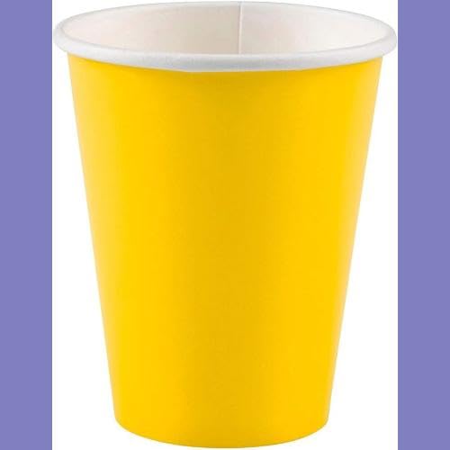 Sunshine Yellow 9 oz Paper Cups - Pack of 8 | Eco-Friendly Disposable Party Cups for Birthday, Wedding & Picnic Supplies