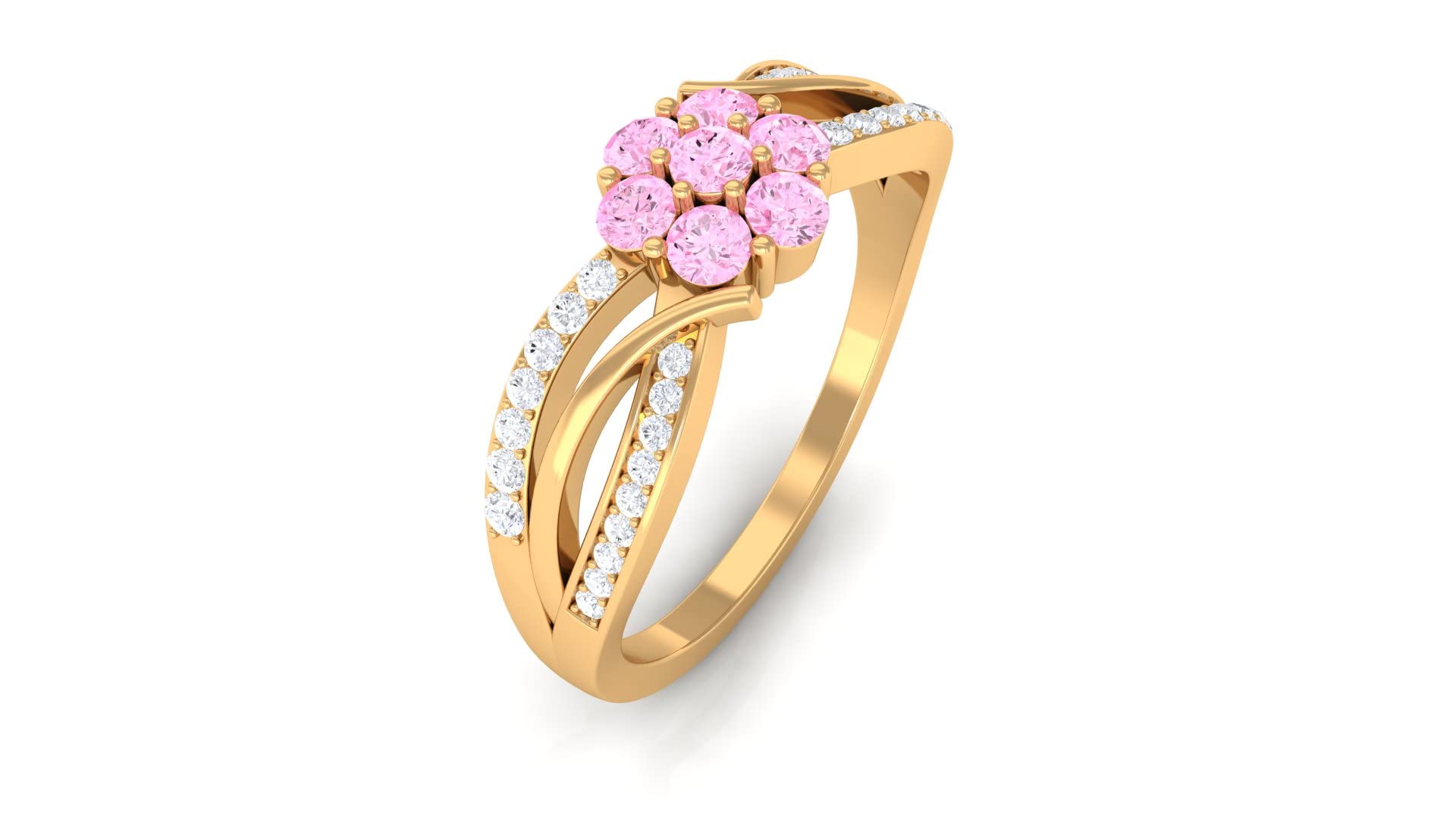 0.75 CT Pink Sapphire & Diamond Ring - 14K Solid Gold Promise Ring for Women, Floral Inspired Infinity Bypass Design - Perfect for Engagement, Anniversary & Special Occasions