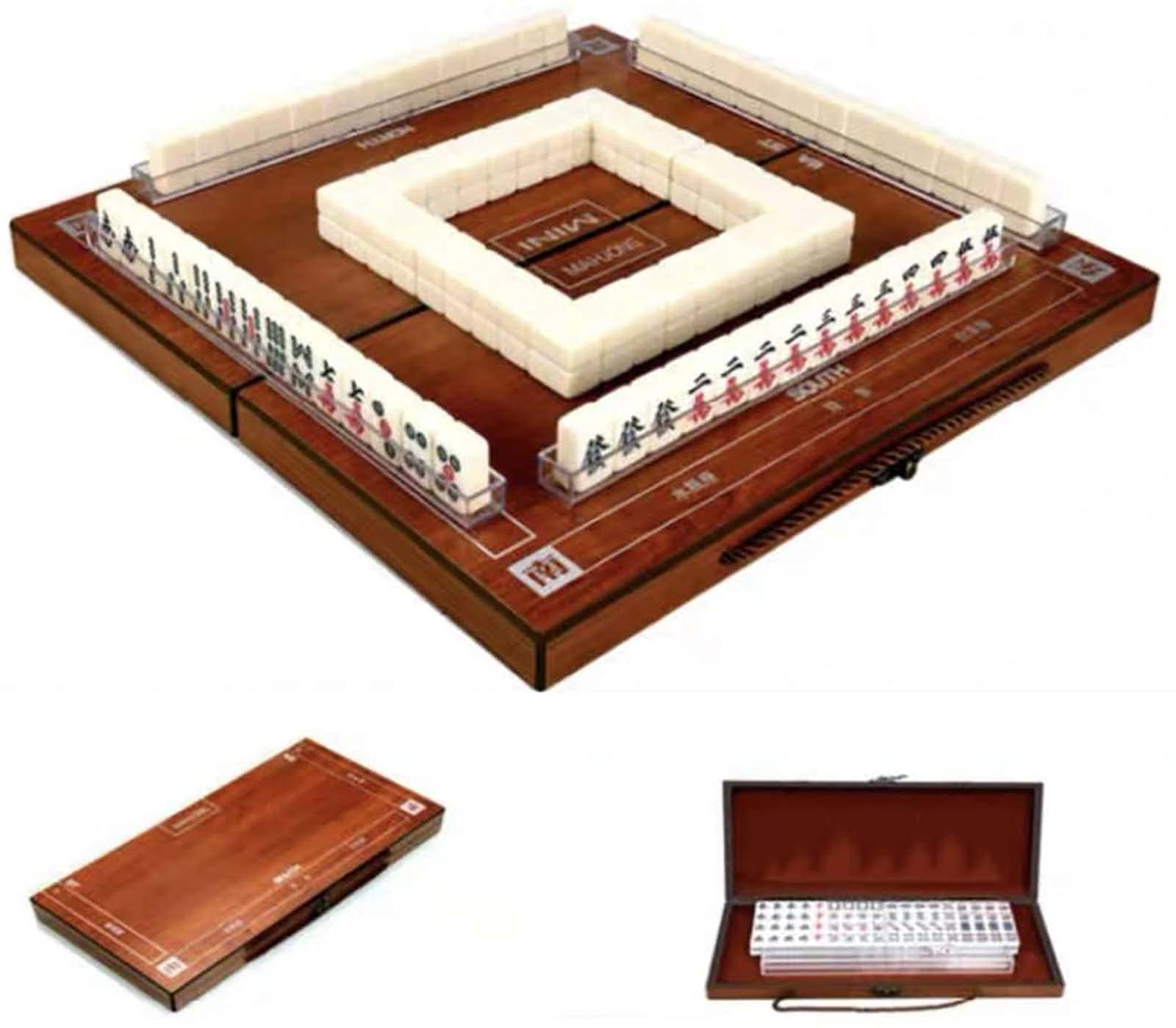 Mini Travel Mahjong Set - 144 Tile Chinese Traditional Board Game with Folding Table | Portable & Thin Tiles | Perfect for Family Game Night, Travel Entertainment & Cultural Gift Giving